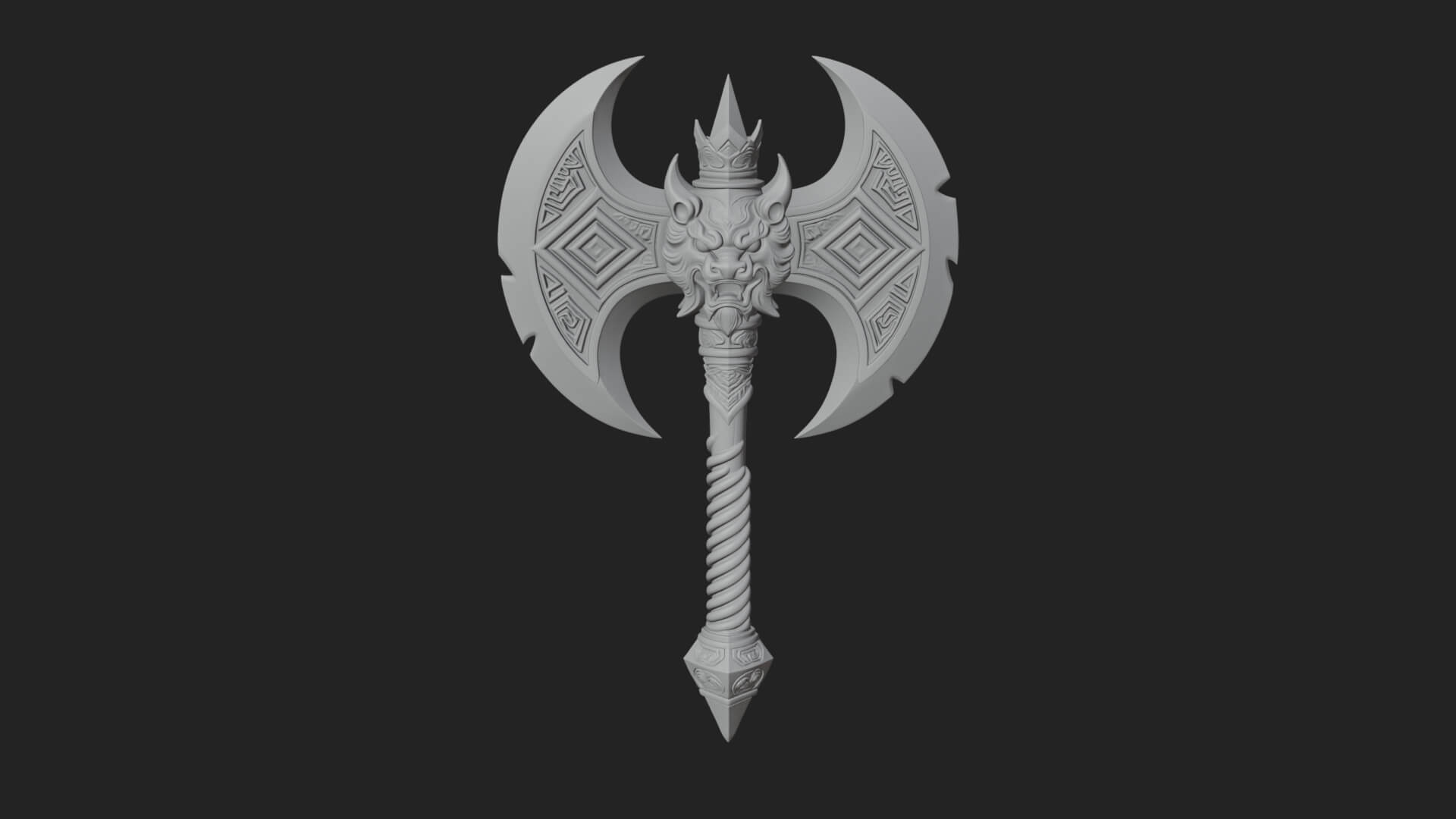 Horned Demon Skull Axe Model Design 5 3D Print Model 3D Model