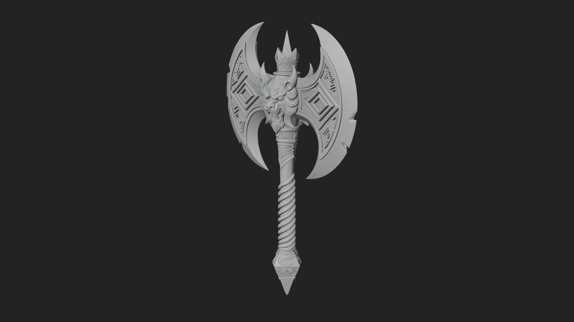 Horned Demon Skull Axe Model Design 5 3D Print Model 3D Model