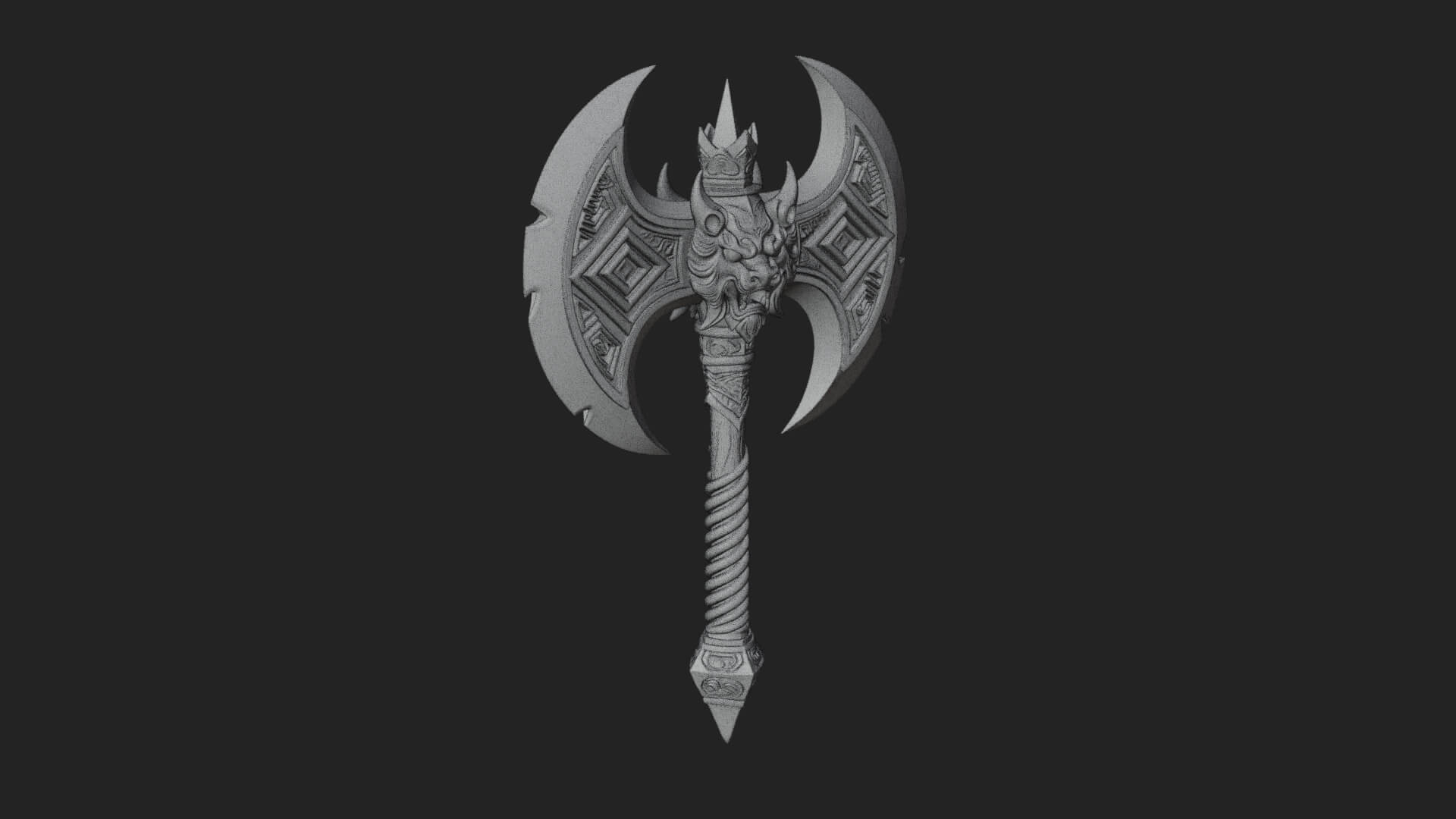 Horned Demon Skull Axe Model Design 5 3D Print Model 3D Model
