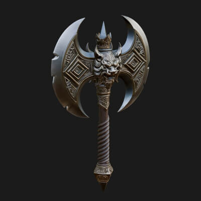 Horned Demon Skull Axe Model Design 5 3D Print Model