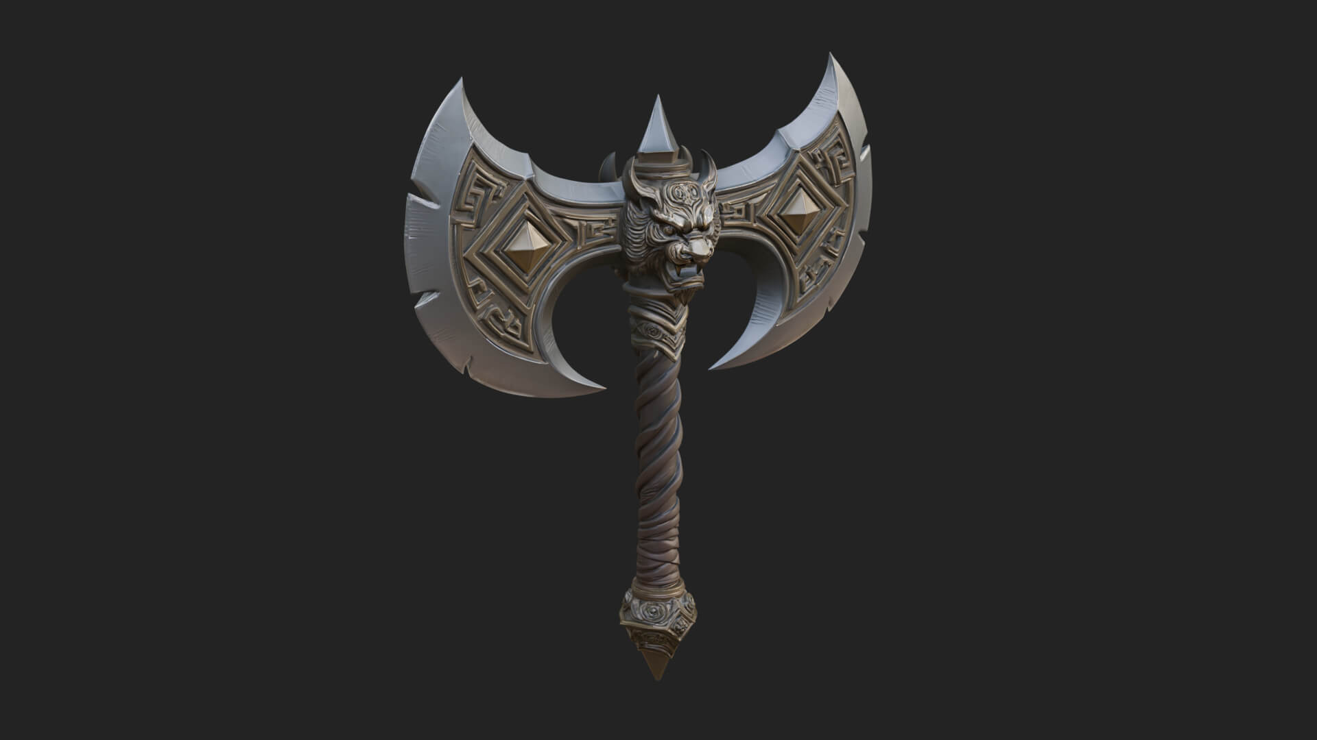 Horned Demon Skull Axe Model Design 6 3D Print Model 3D Model