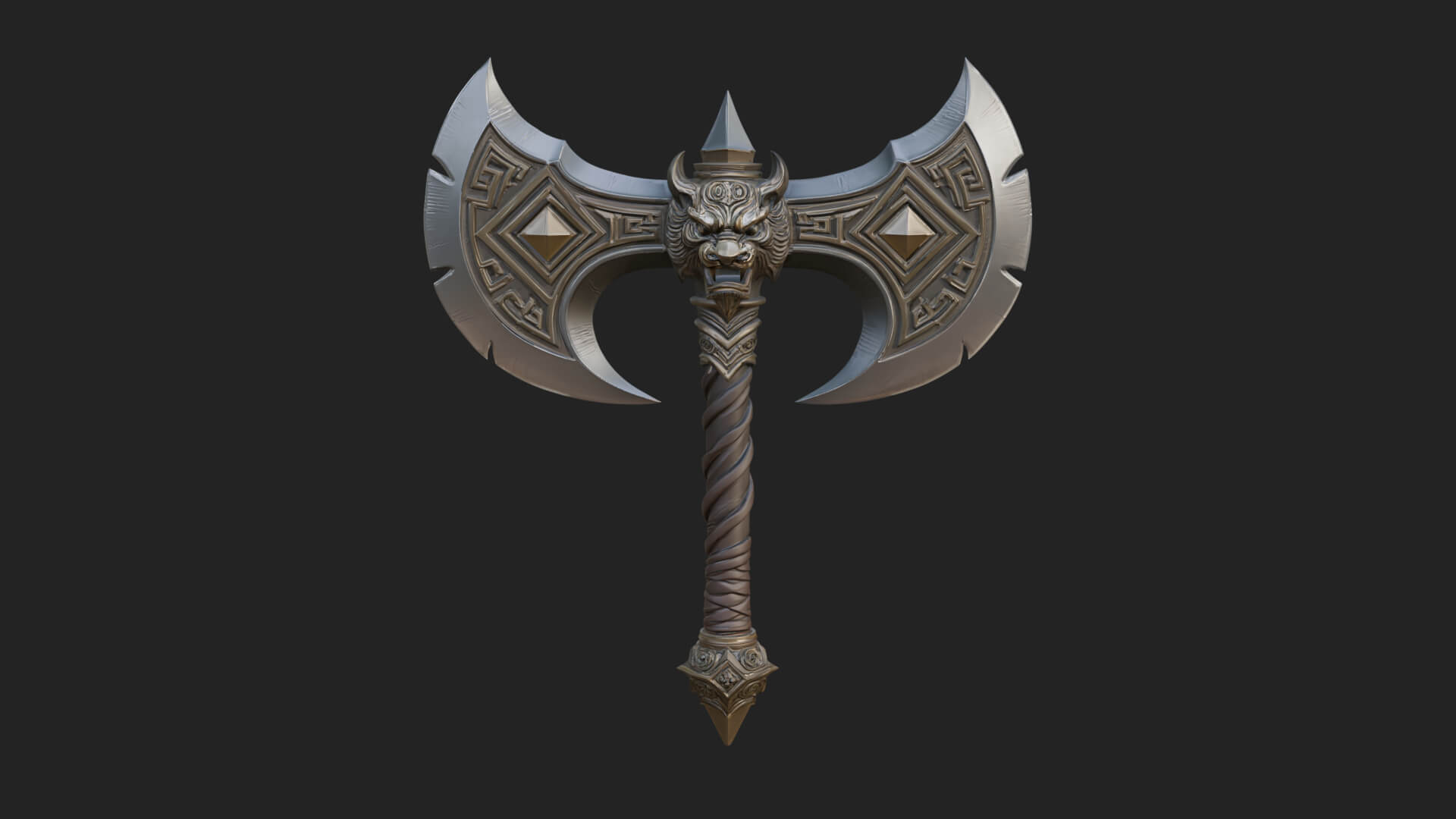 Horned Demon Skull Axe Model Design 6 3D Print Model 3D Model