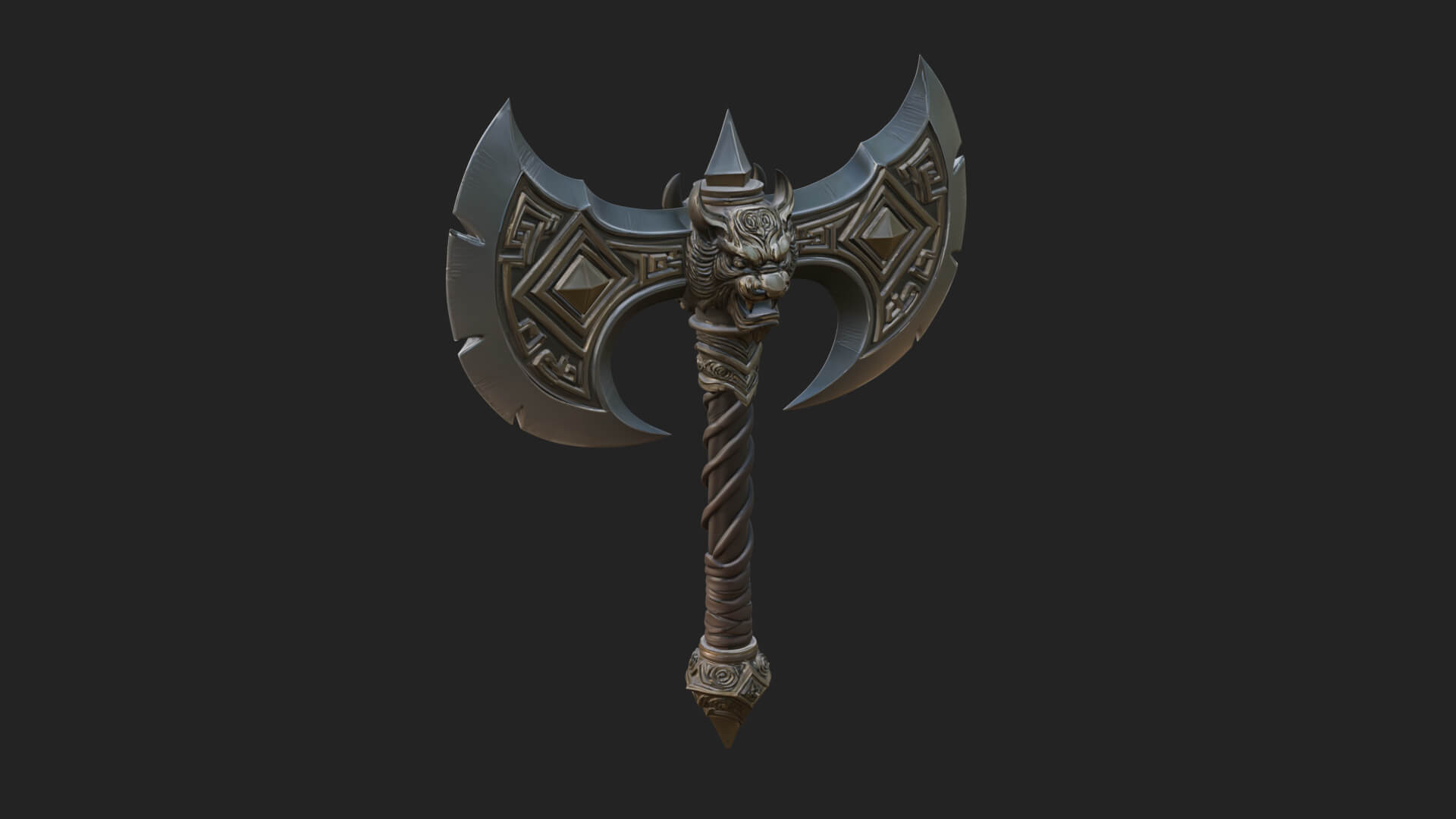 Horned Demon Skull Axe Model Design 6 3D Print Model 3D Model