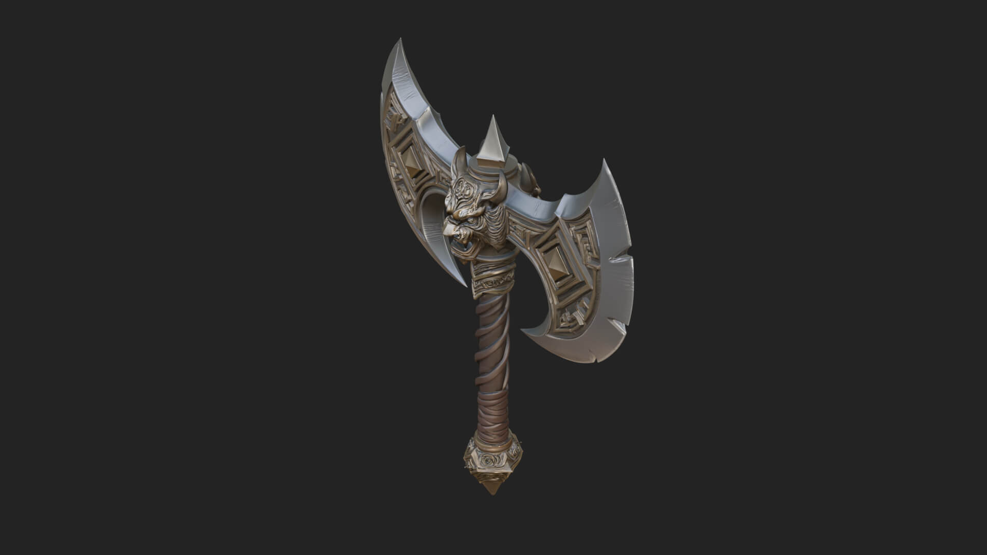 Horned Demon Skull Axe Model Design 6 3D Print Model 3D Model