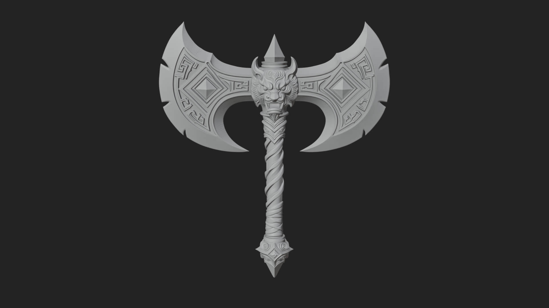 Horned Demon Skull Axe Model Design 6 3D Print Model 3D Model