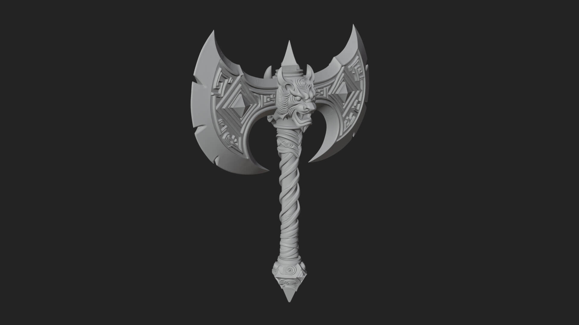 Horned Demon Skull Axe Model Design 6 3D Print Model 3D Model