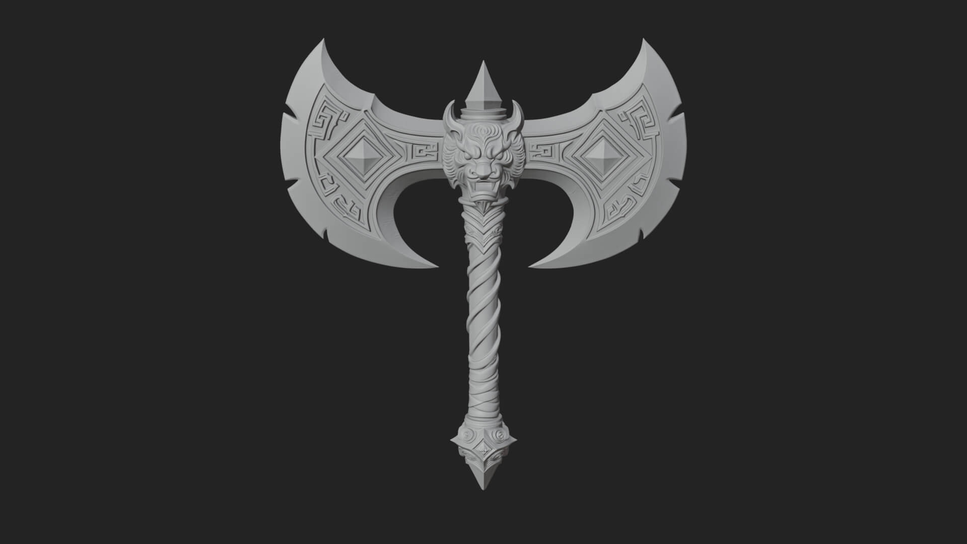 Horned Demon Skull Axe Model Design 6 3D Print Model 3D Model