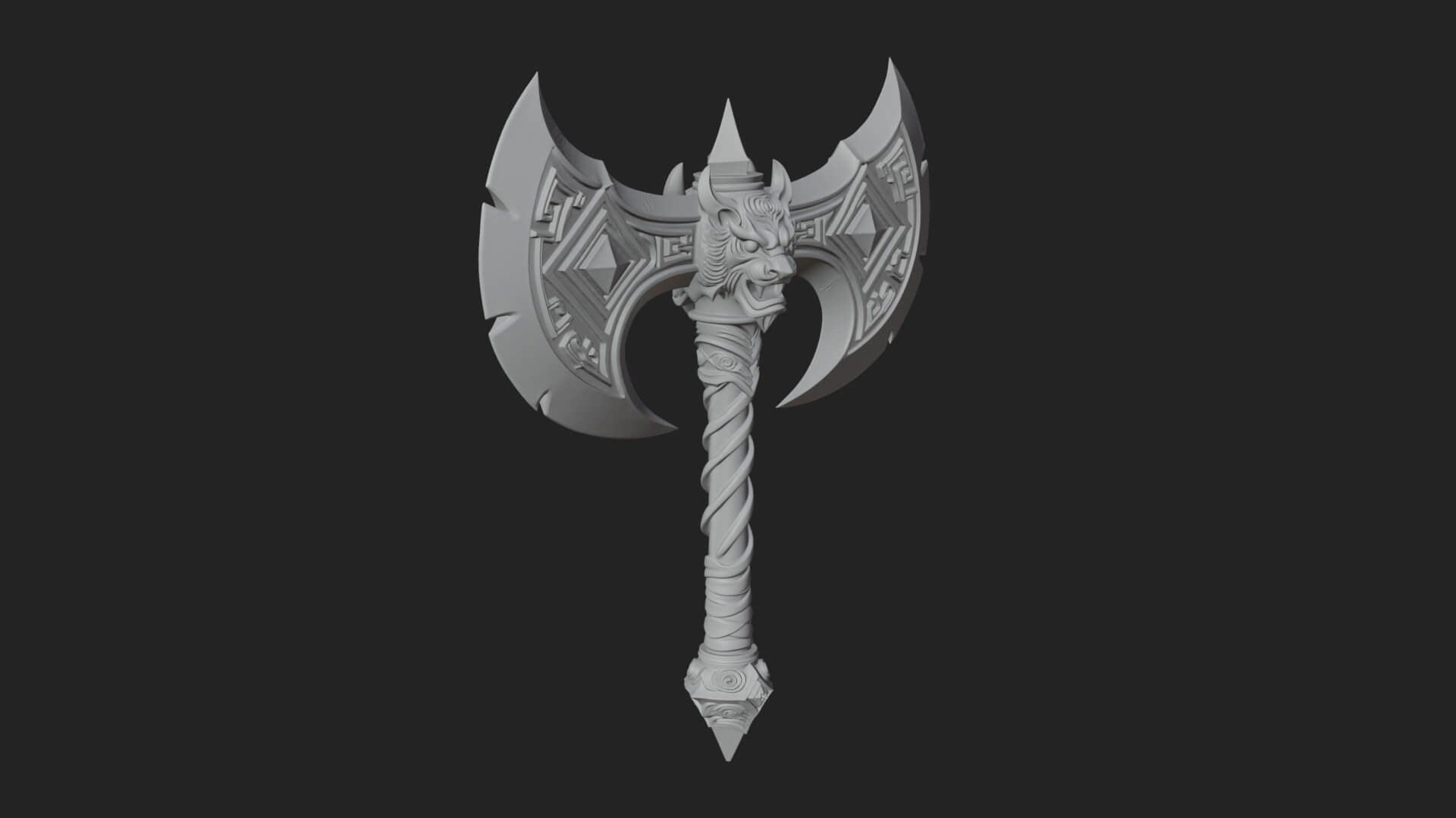 Horned Demon Skull Axe Model Design 6 3D Print Model 3D Model
