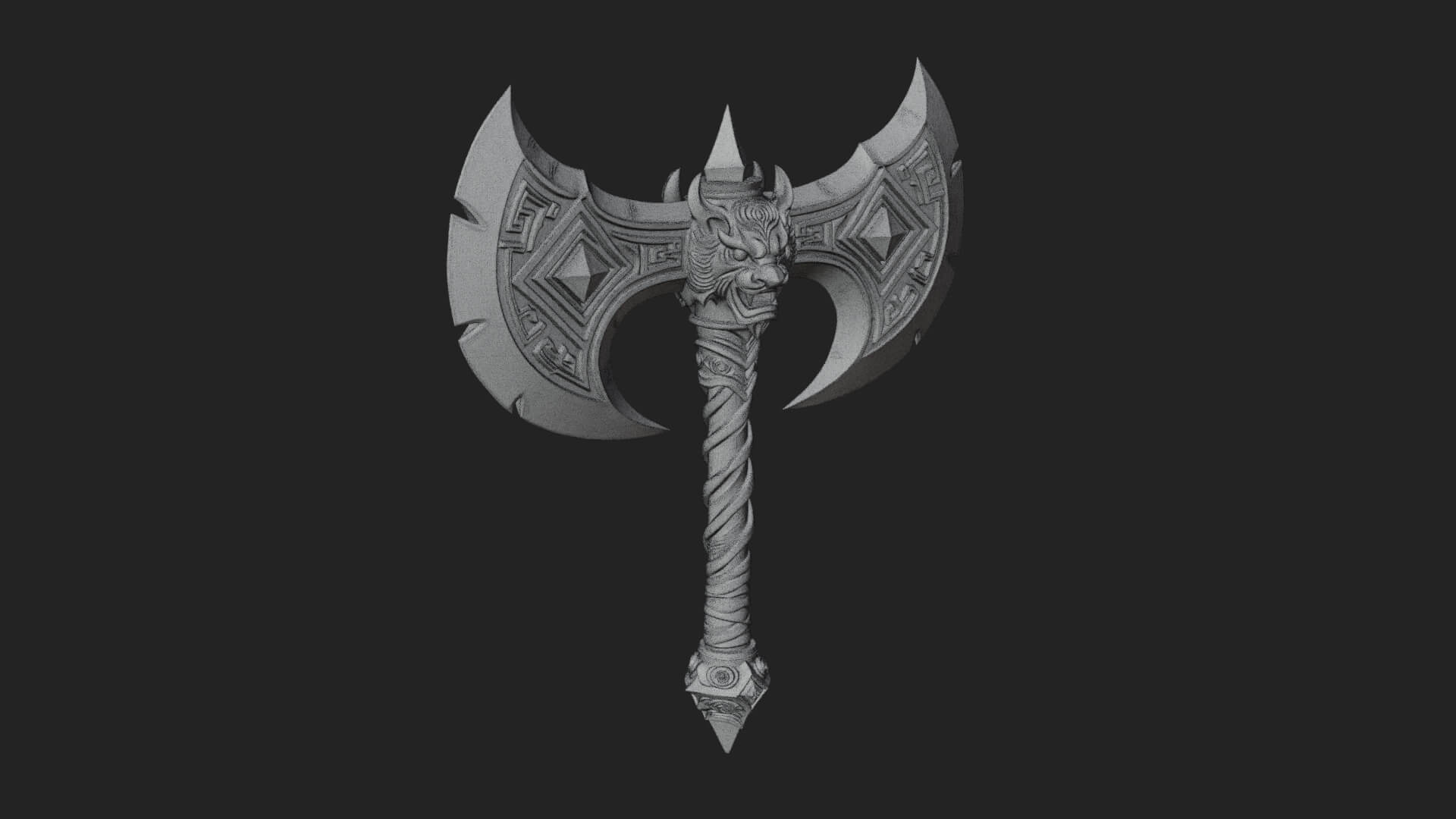 Horned Demon Skull Axe Model Design 6 3D Print Model 3D Model