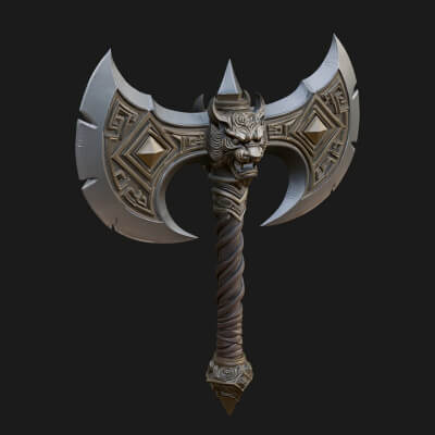 Horned Demon Skull Axe Model Design 6 3D Print Model