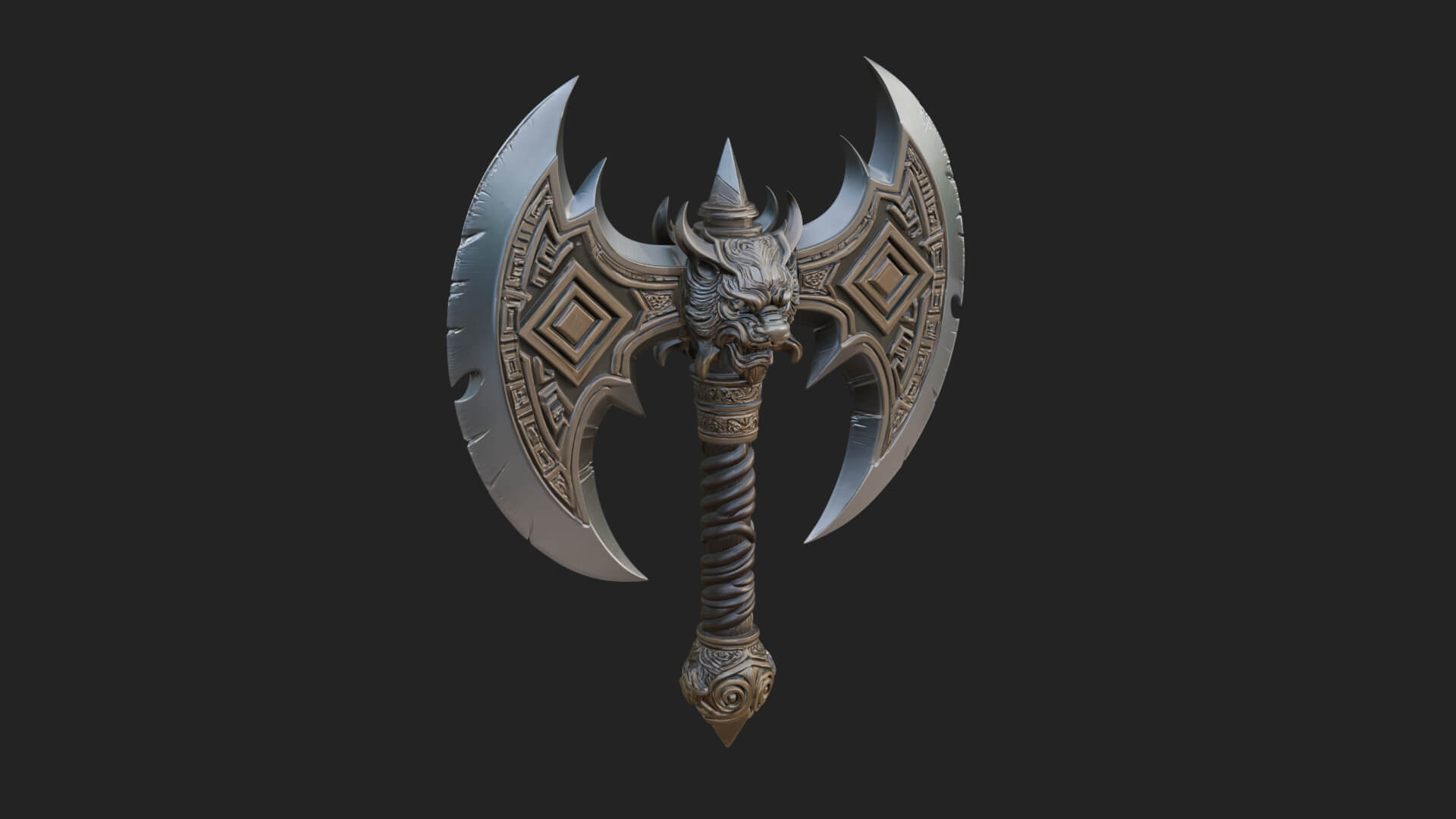 Horned Demon Skull Axe Model Design 7 3D Print Model 3D Model