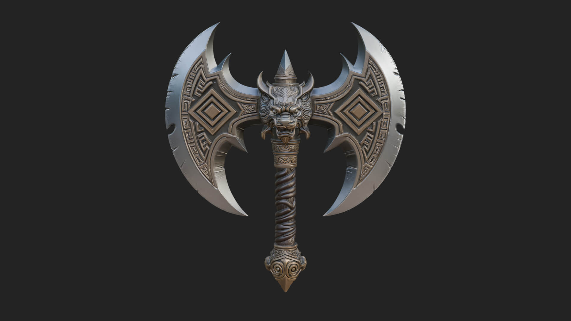 Horned Demon Skull Axe Model Design 7 3D Print Model 3D Model
