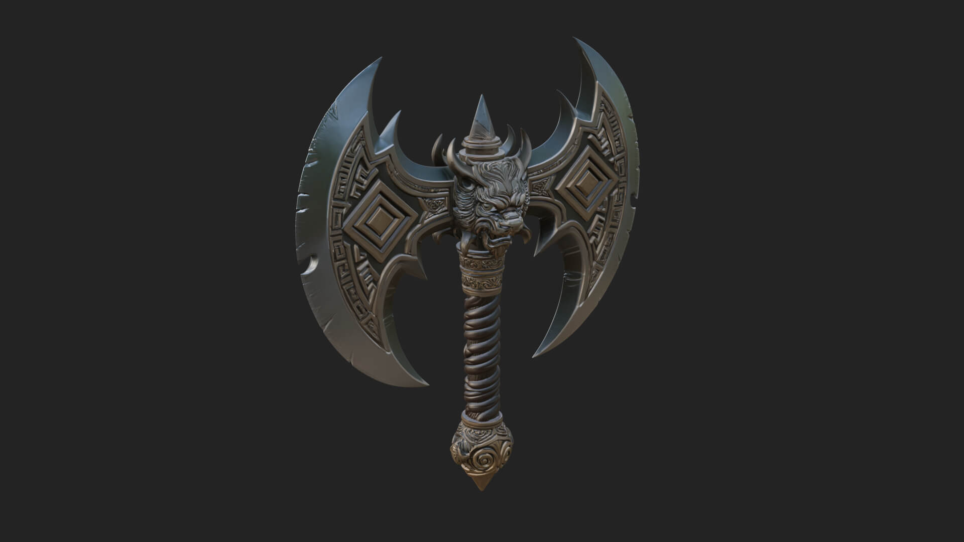 Horned Demon Skull Axe Model Design 7 3D Print Model 3D Model