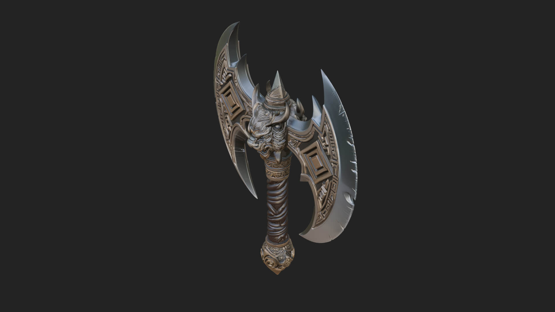 Horned Demon Skull Axe Model Design 7 3D Print Model 3D Model