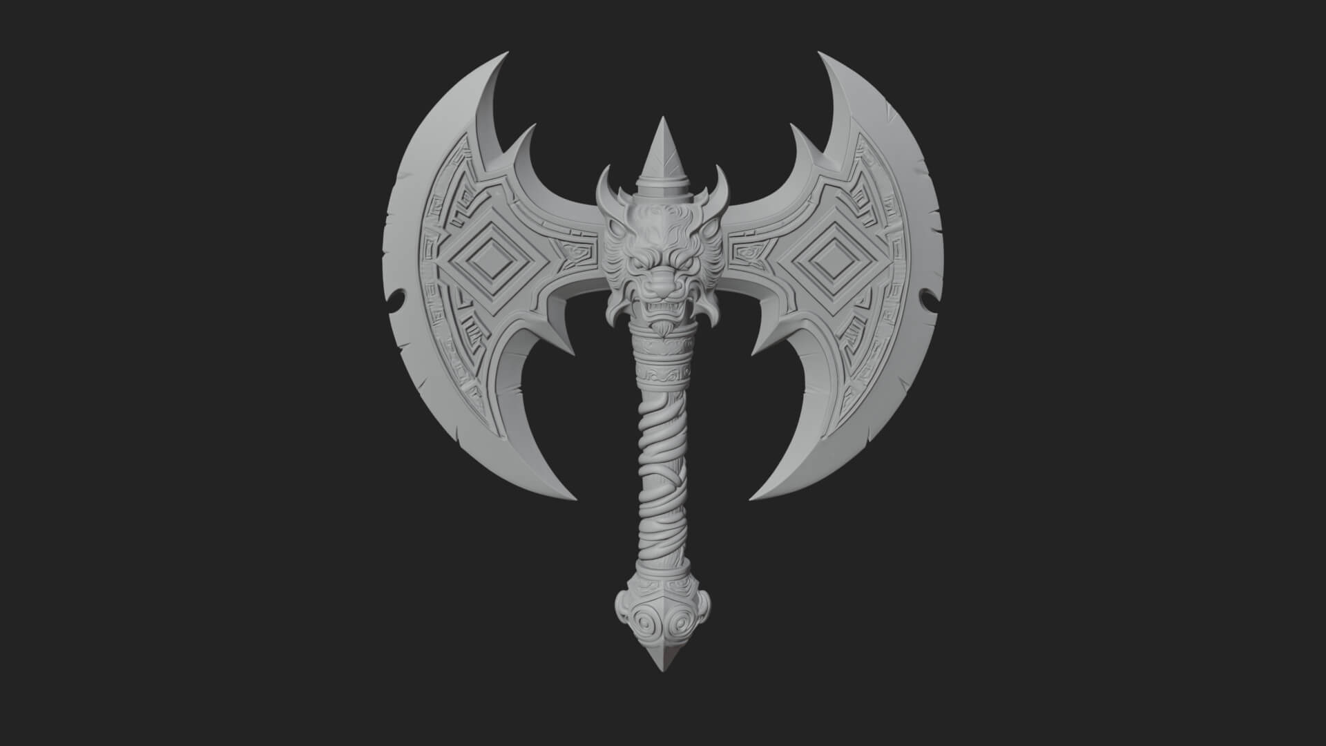 Horned Demon Skull Axe Model Design 7 3D Print Model 3D Model