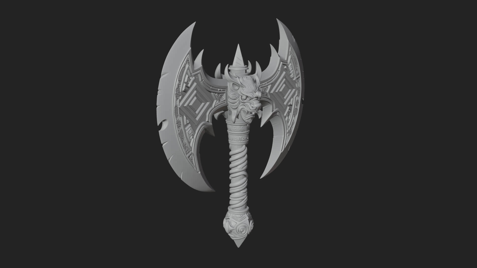 Horned Demon Skull Axe Model Design 7 3D Print Model 3D Model