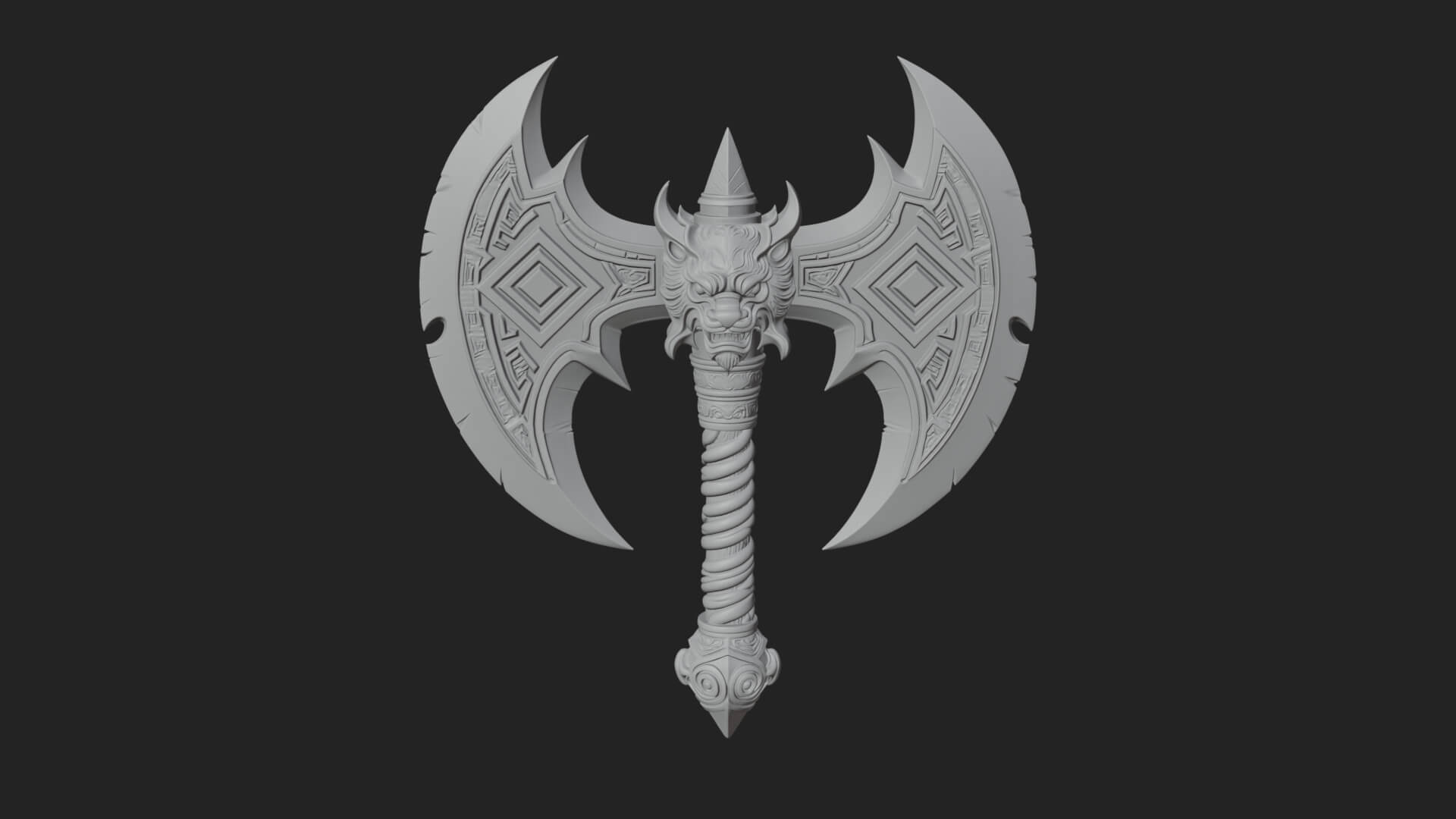 Horned Demon Skull Axe Model Design 7 3D Print Model 3D Model