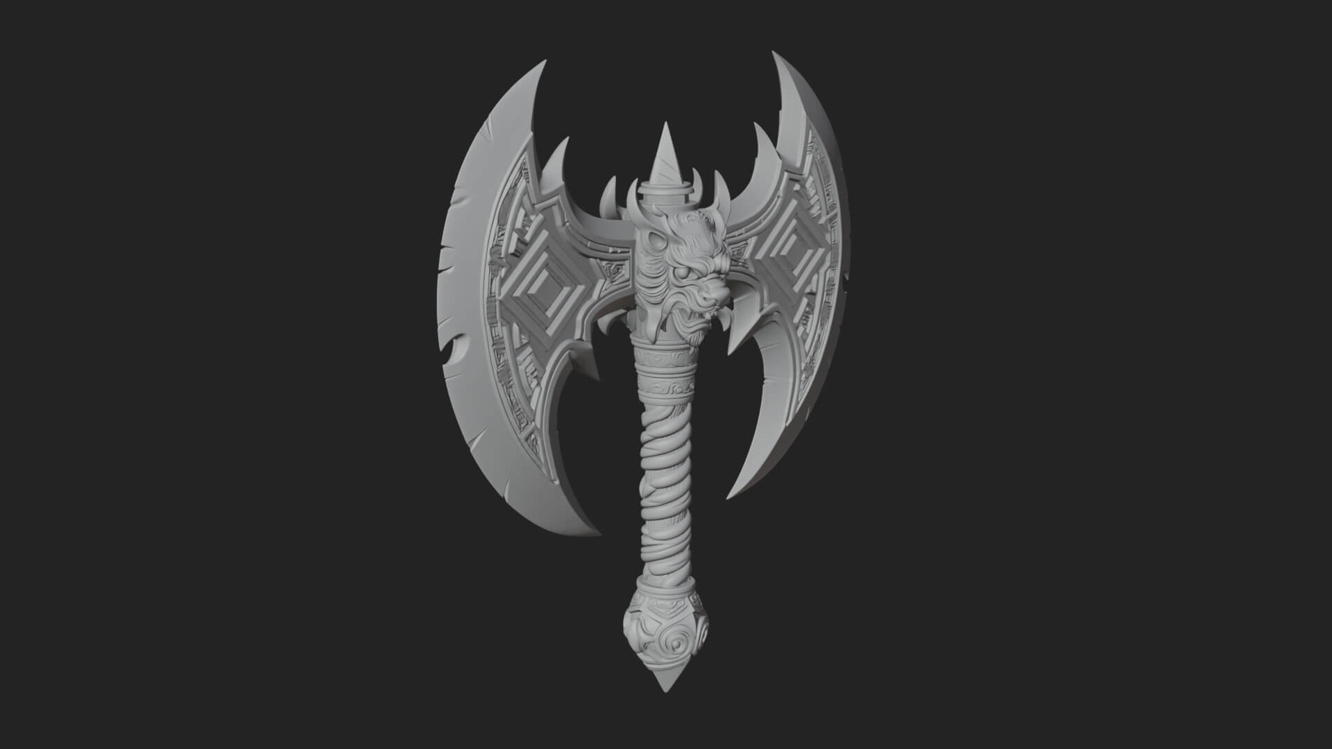Horned Demon Skull Axe Model Design 7 3D Print Model 3D Model