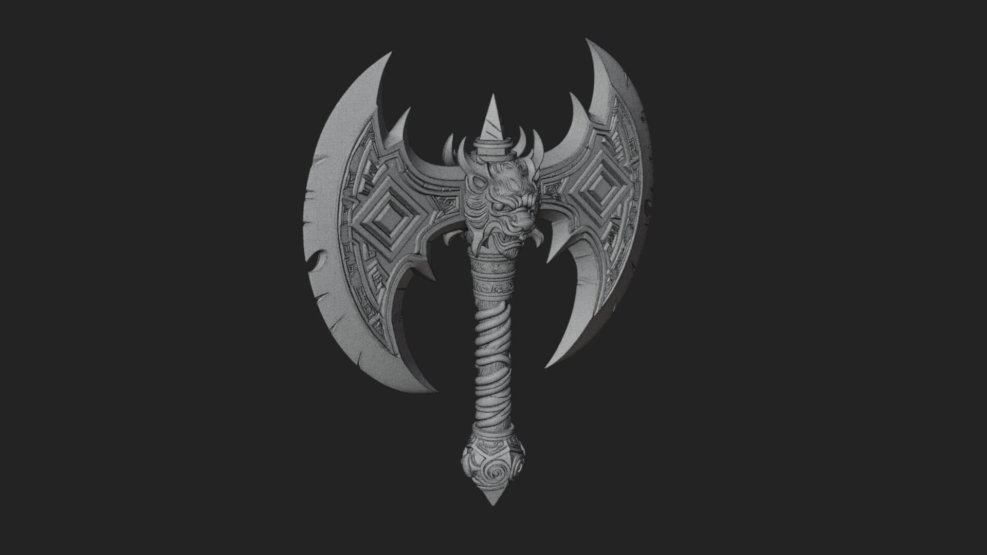 Horned Demon Skull Axe Model Design 7 3D Print Model 3D Model