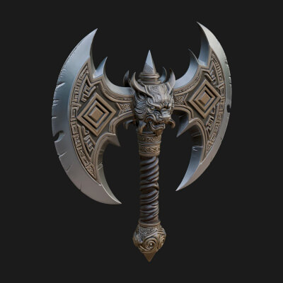 Horned Demon Skull Axe Model Design 7 3D Print Model