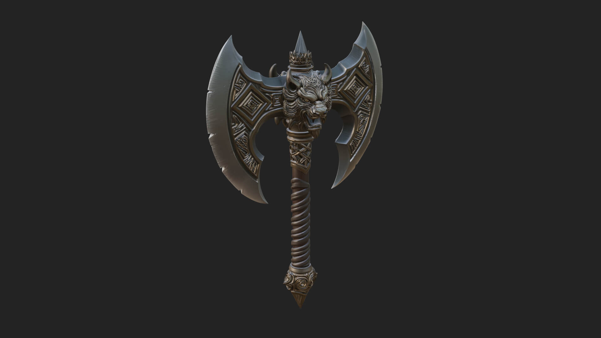 Horned Demon Skull Axe Model Design 8 3D Print Model 3D Model