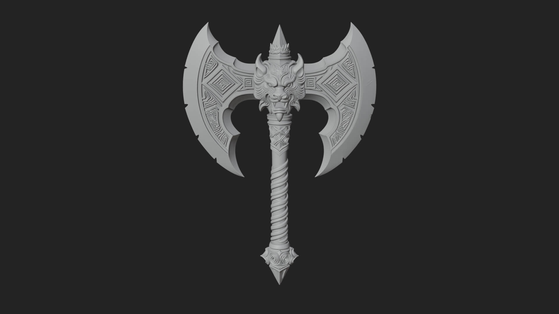 Horned Demon Skull Axe Model Design 8 3D Print Model 3D Model