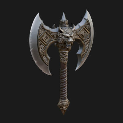 Horned Demon Skull Axe Model Design 8 3D Print Model