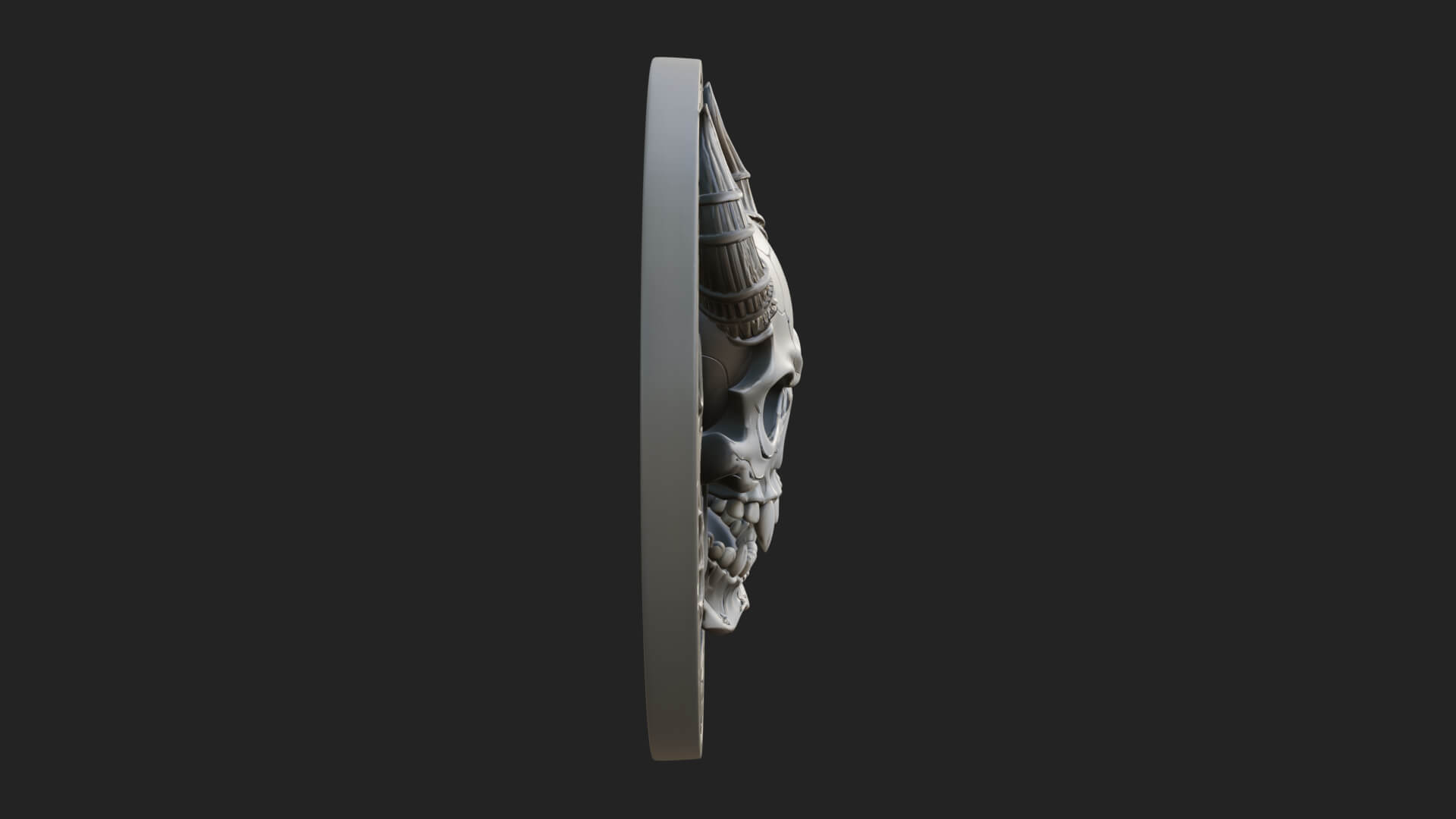 Horned Demon Skull Oval Plaque Design 1 3D Print Model 3D Model