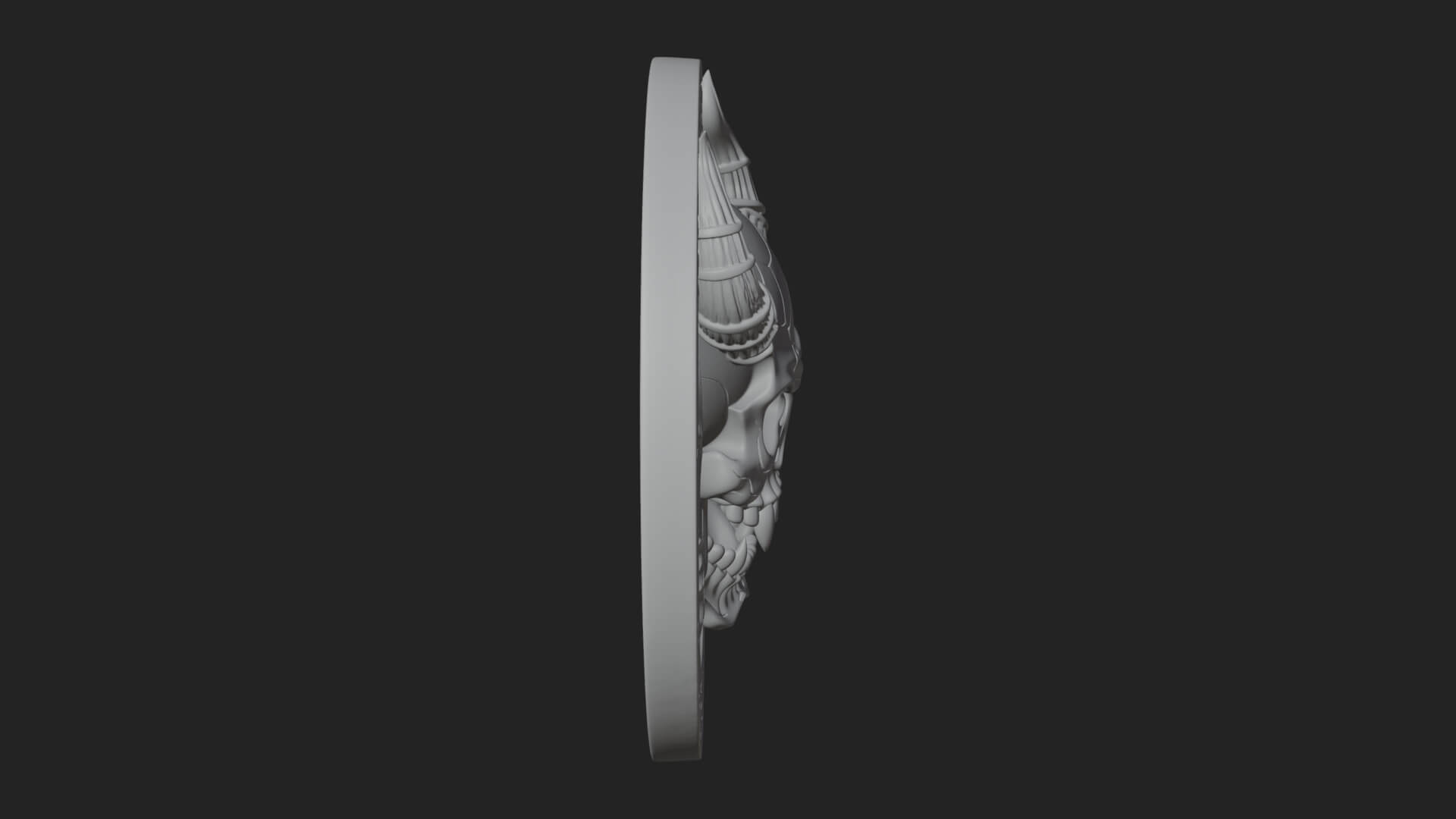 Horned Demon Skull Oval Plaque Design 1 3D Print Model 3D Model