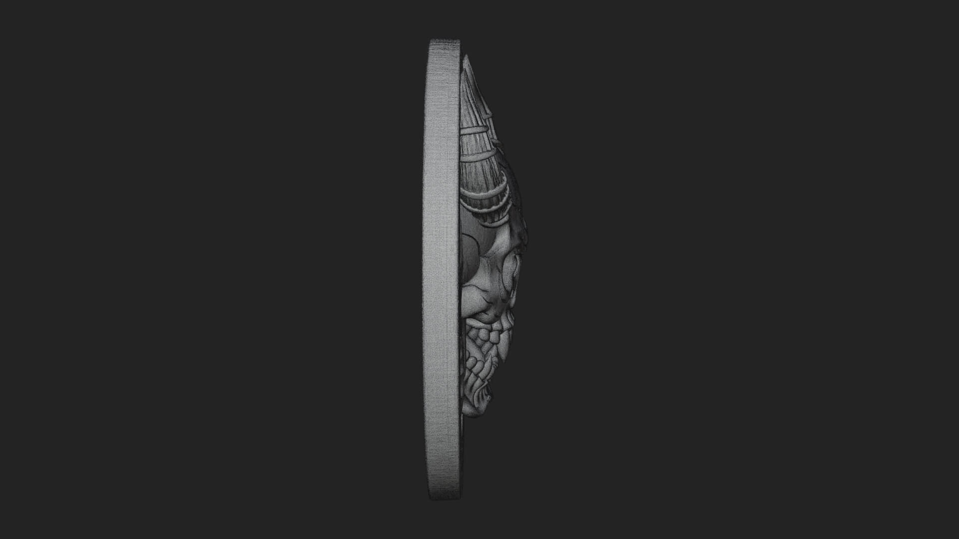 Horned Demon Skull Oval Plaque Design 1 3D Print Model 3D Model