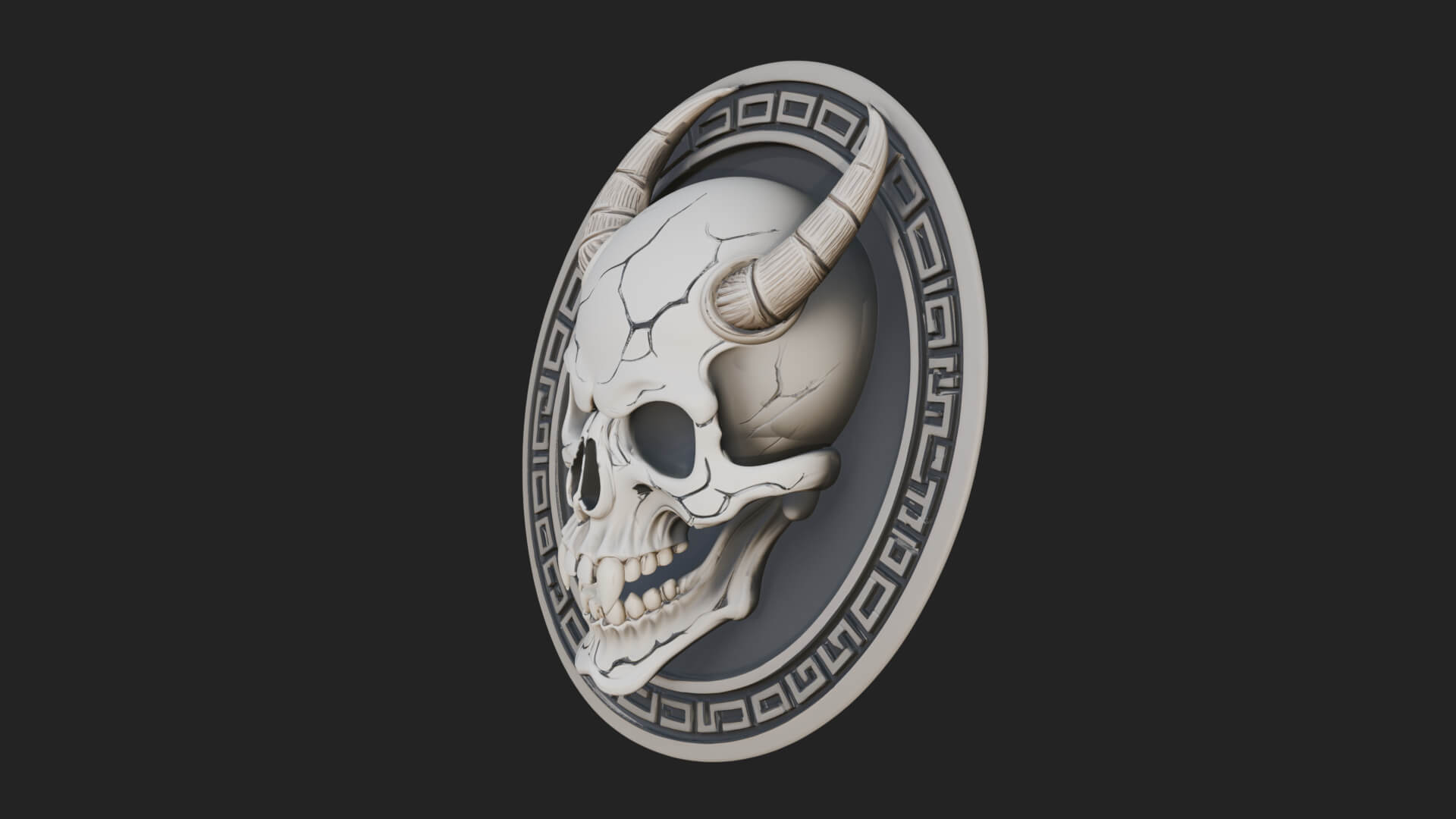 Horned Demon Skull Oval Plaque Design 2 3D Print Model 3D Model