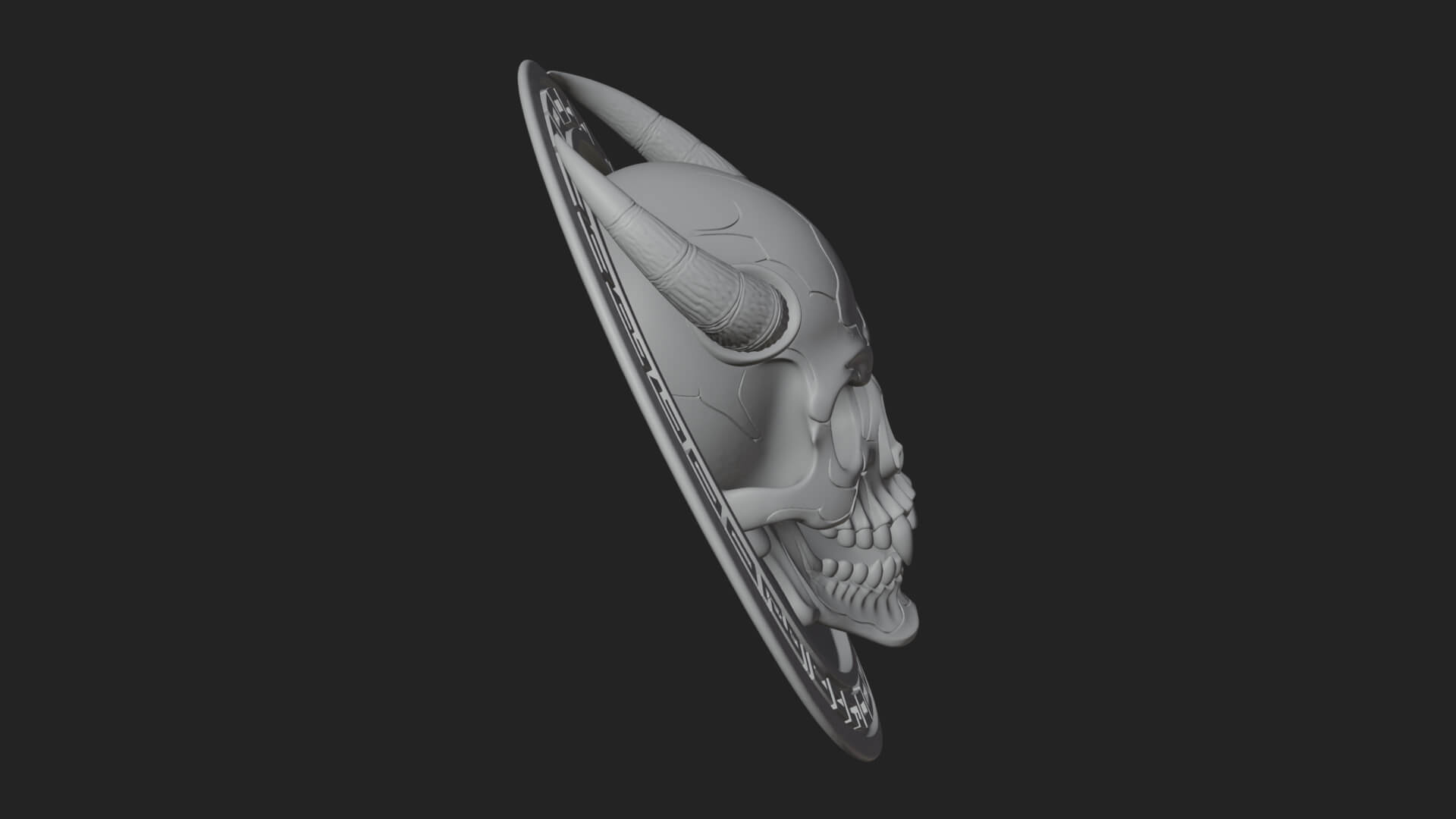 Horned Demon Skull Oval Plaque Design 2 3D Print Model 3D Model