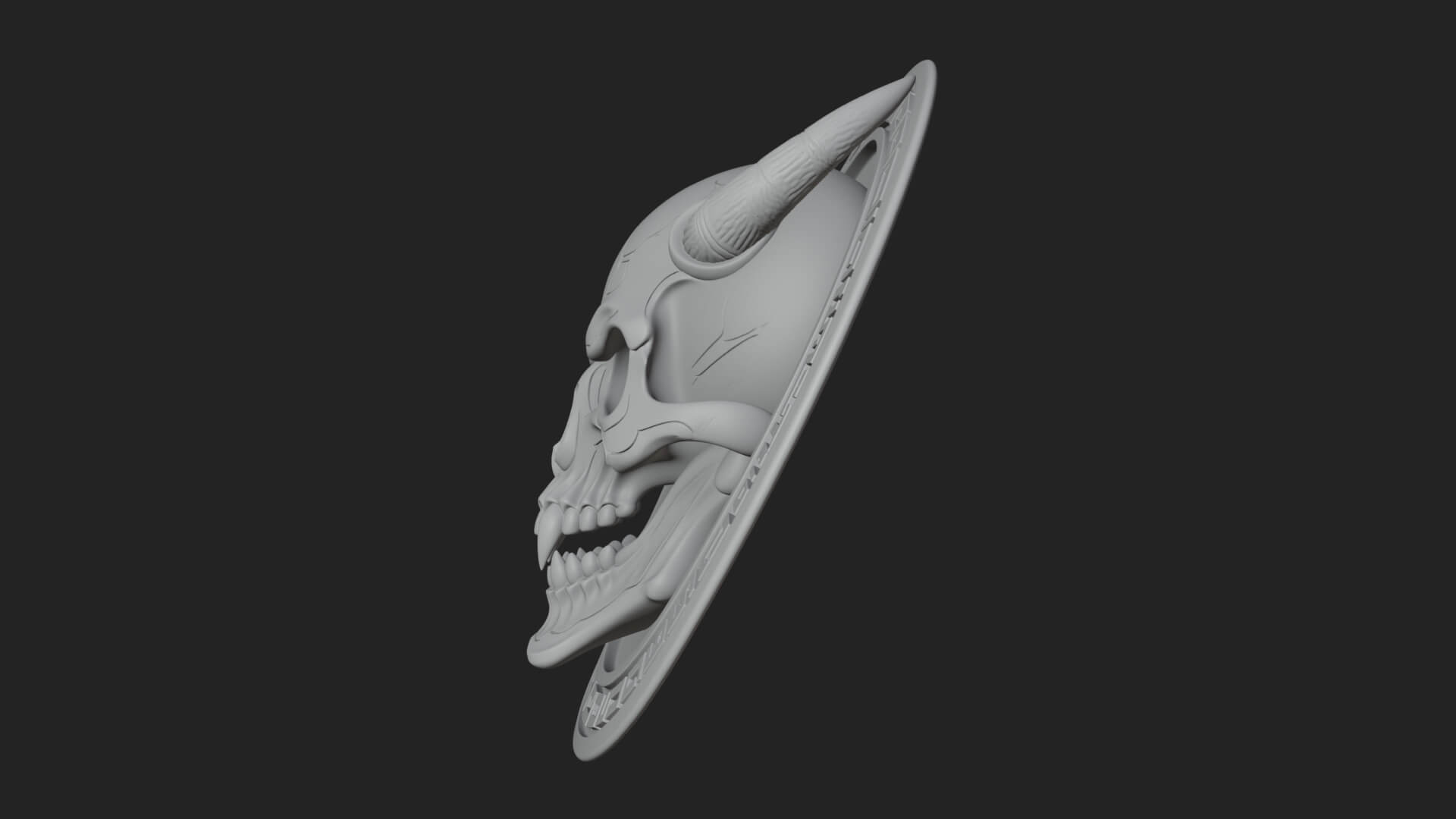 Horned Demon Skull Oval Plaque Design 2 3D Print Model 3D Model