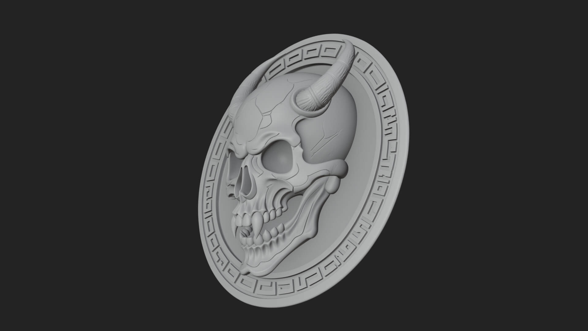 Horned Demon Skull Oval Plaque Design 2 3D Print Model 3D Model