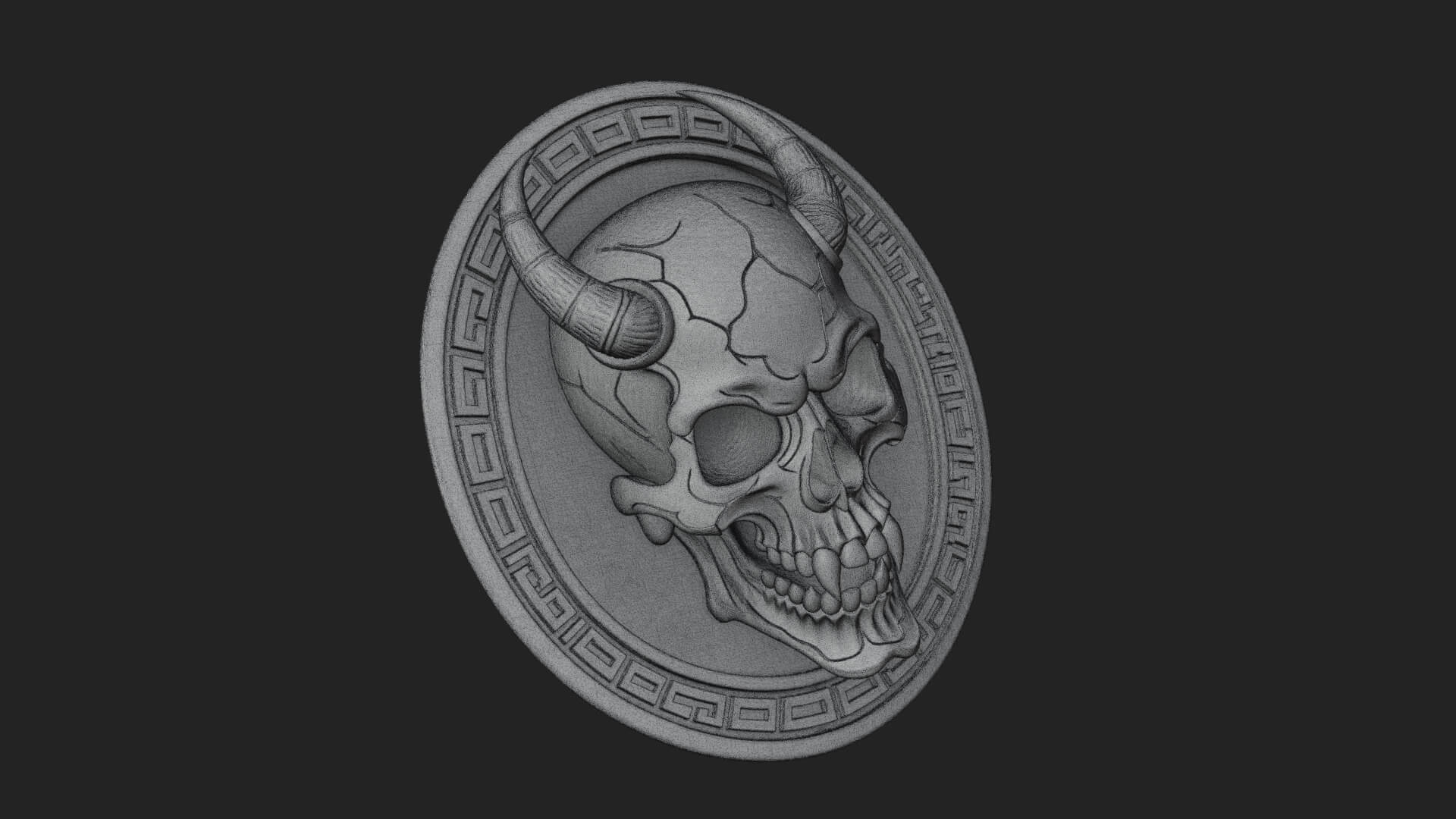Horned Demon Skull Oval Plaque Design 2 3D Print Model 3D Model