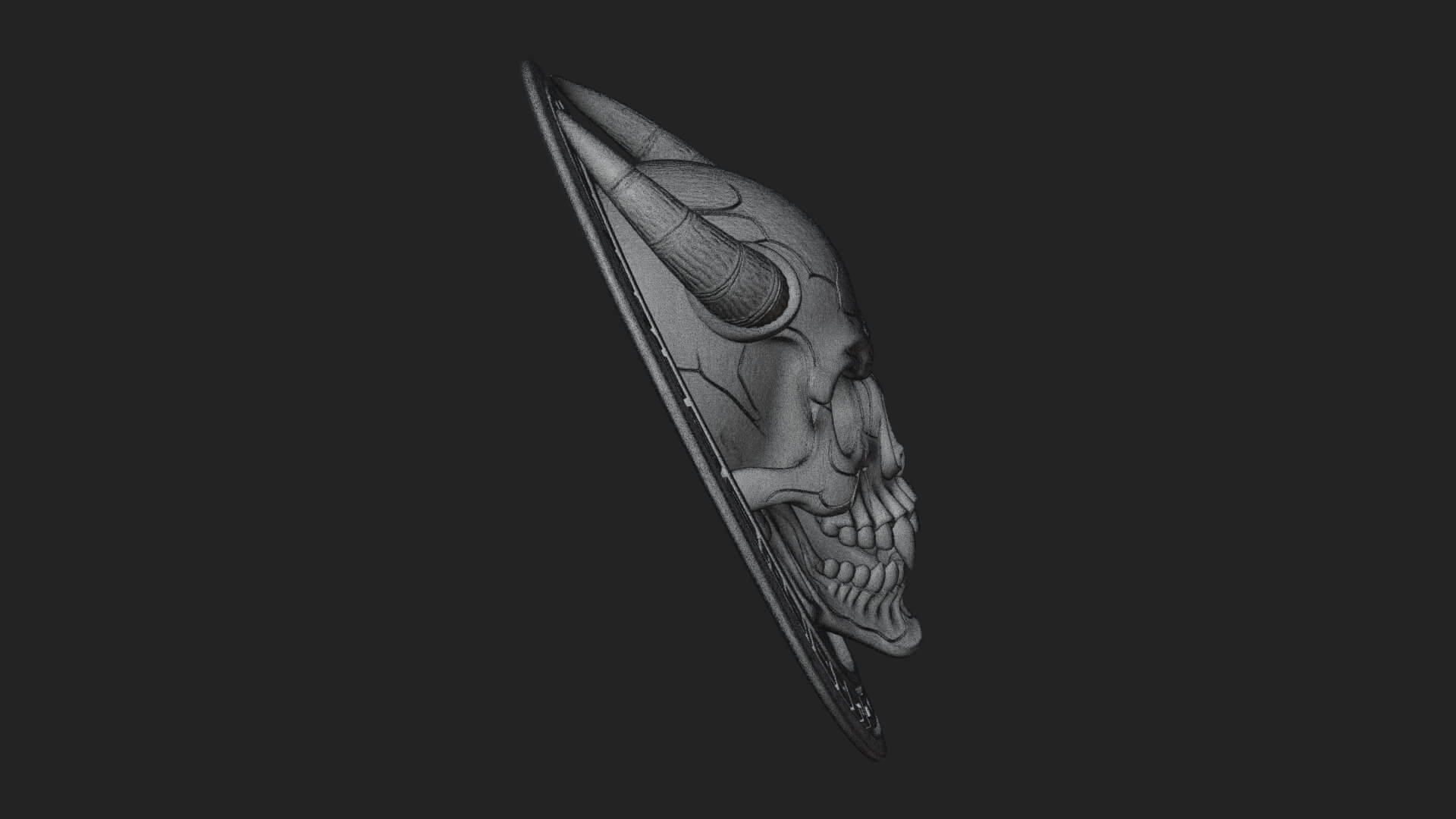 Horned Demon Skull Oval Plaque Design 2 3D Print Model 3D Model