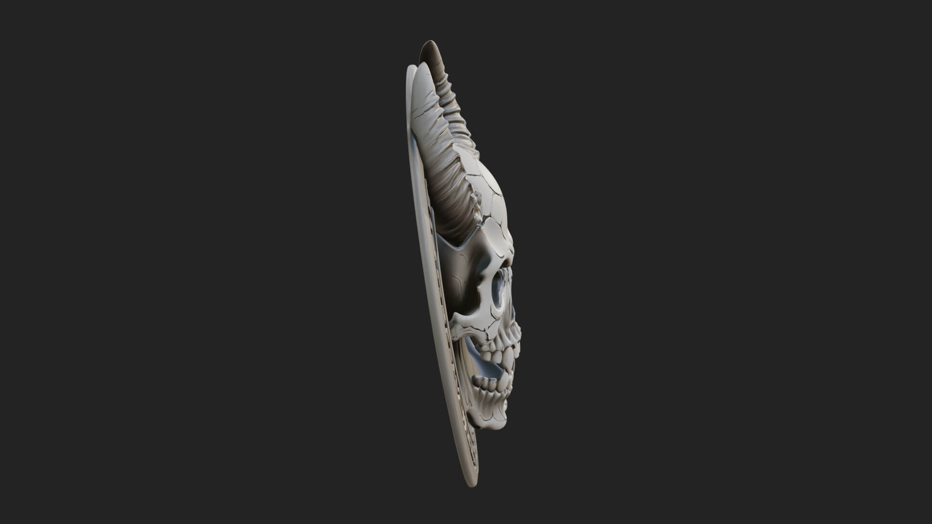 Horned Demon Skull Oval Plaque Design 3 3D Print Model 3D Model