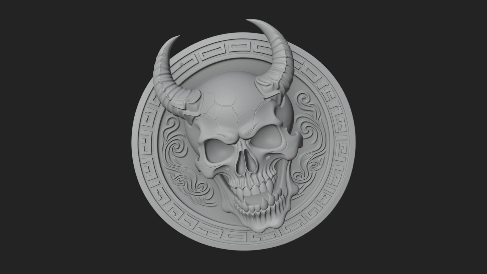 Horned Demon Skull Oval Plaque Design 3 3D Print Model 3D Model