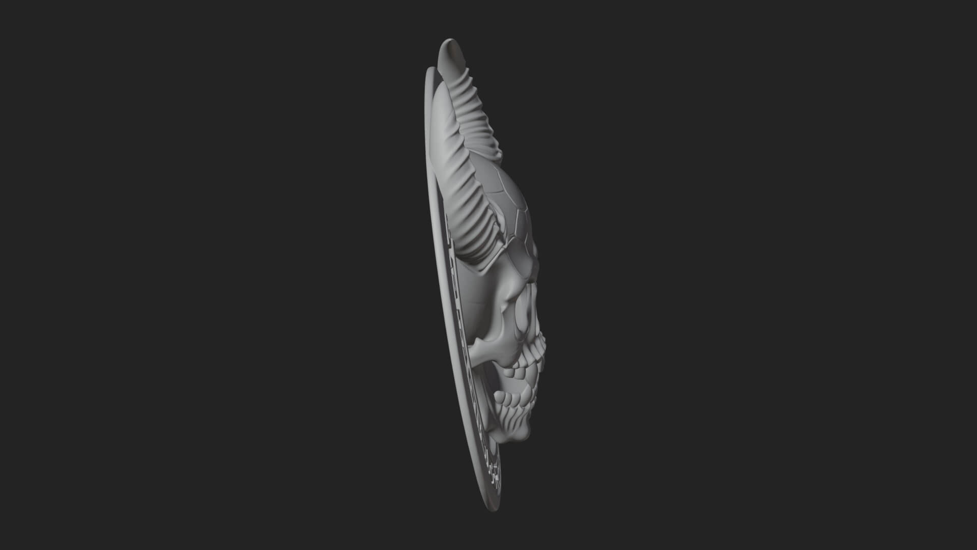 Horned Demon Skull Oval Plaque Design 3 3D Print Model 3D Model
