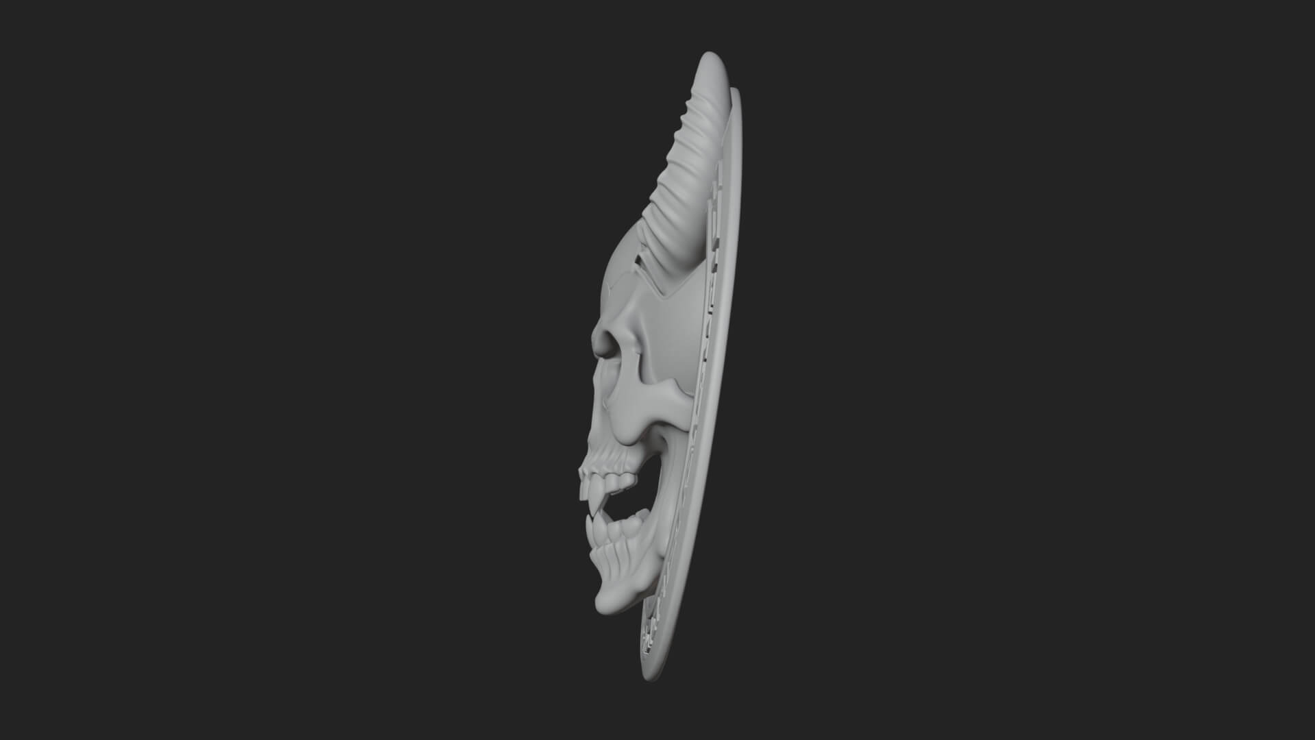 Horned Demon Skull Oval Plaque Design 3 3D Print Model 3D Model