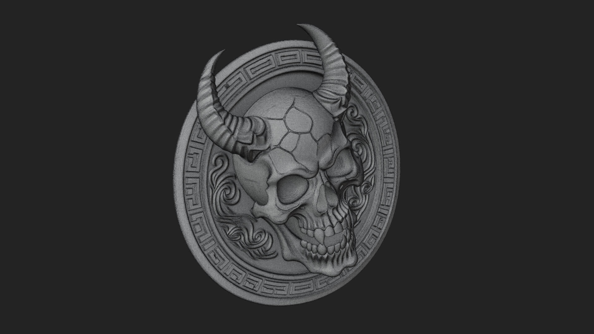 Horned Demon Skull Oval Plaque Design 3 3D Print Model 3D Model