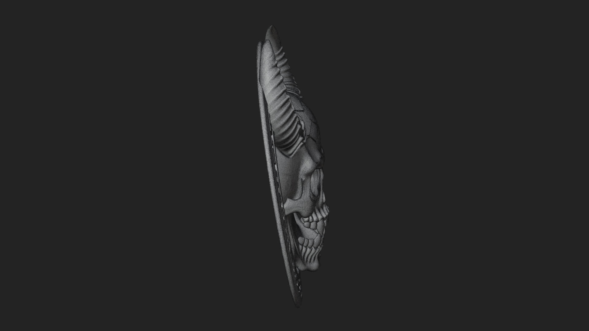 Horned Demon Skull Oval Plaque Design 3 3D Print Model 3D Model