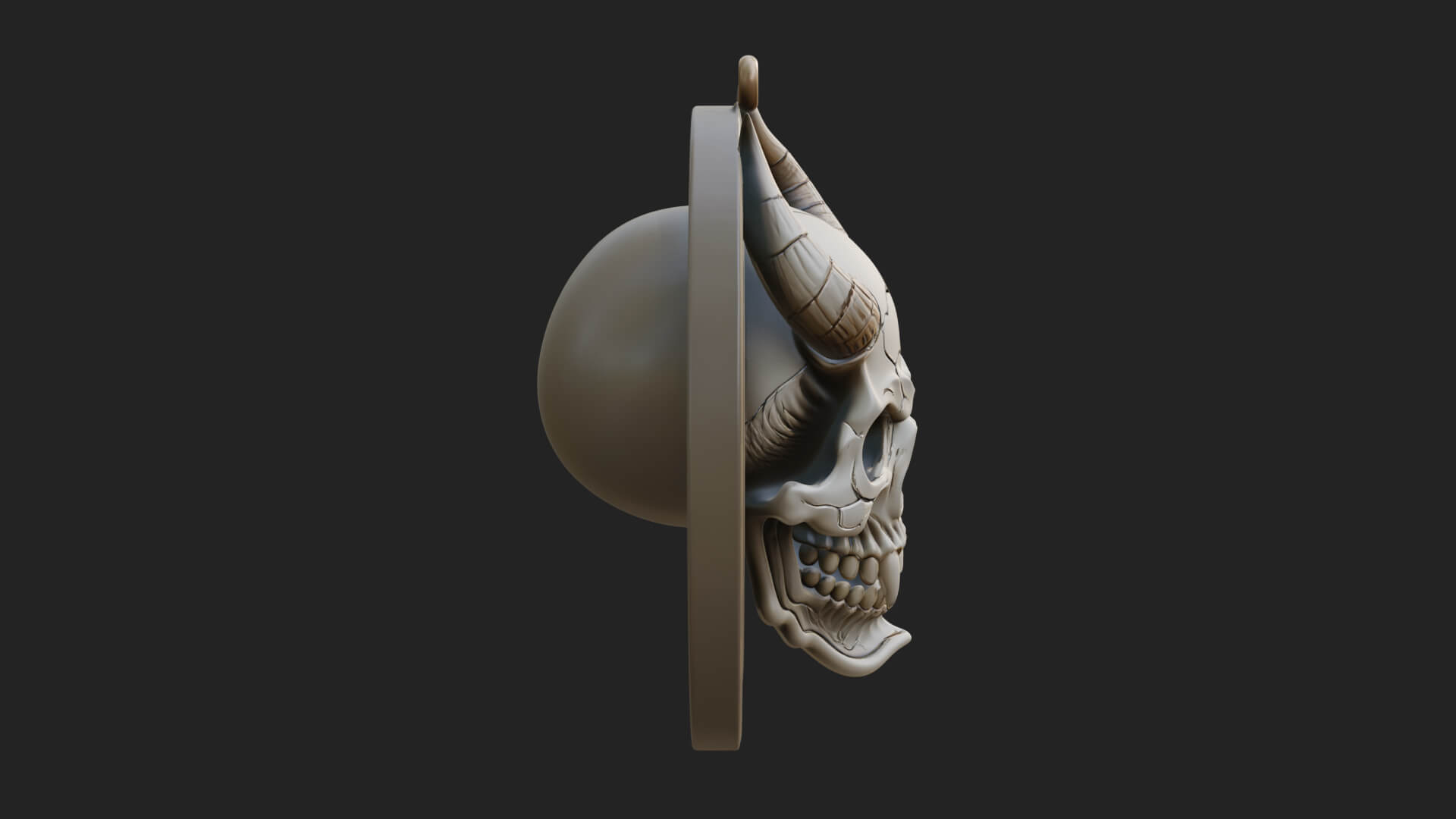 Horned Demon Skull Oval Plaque Design 4 3D Print Model 3D Model