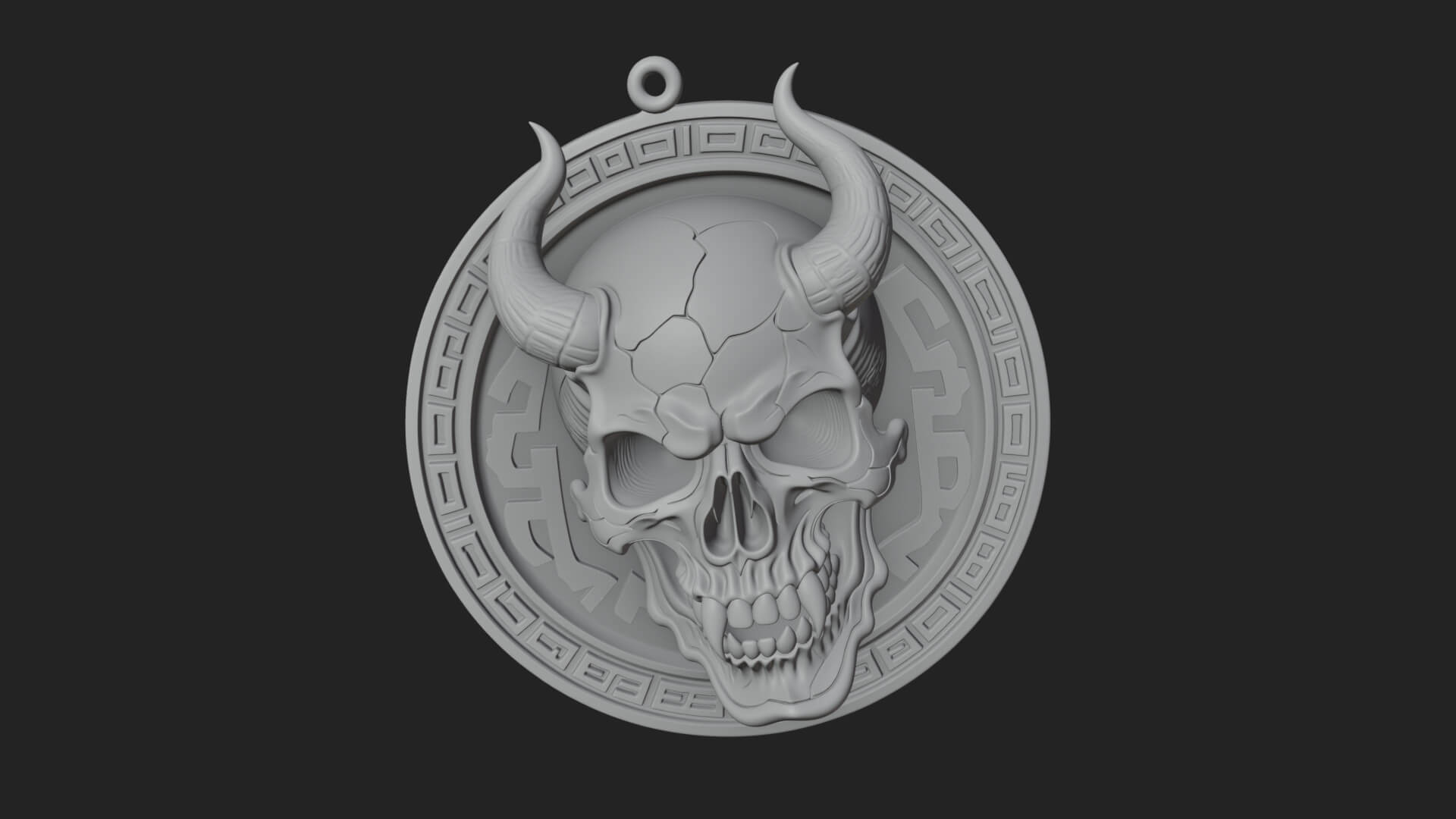 Horned Demon Skull Oval Plaque Design 4 3D Print Model 3D Model