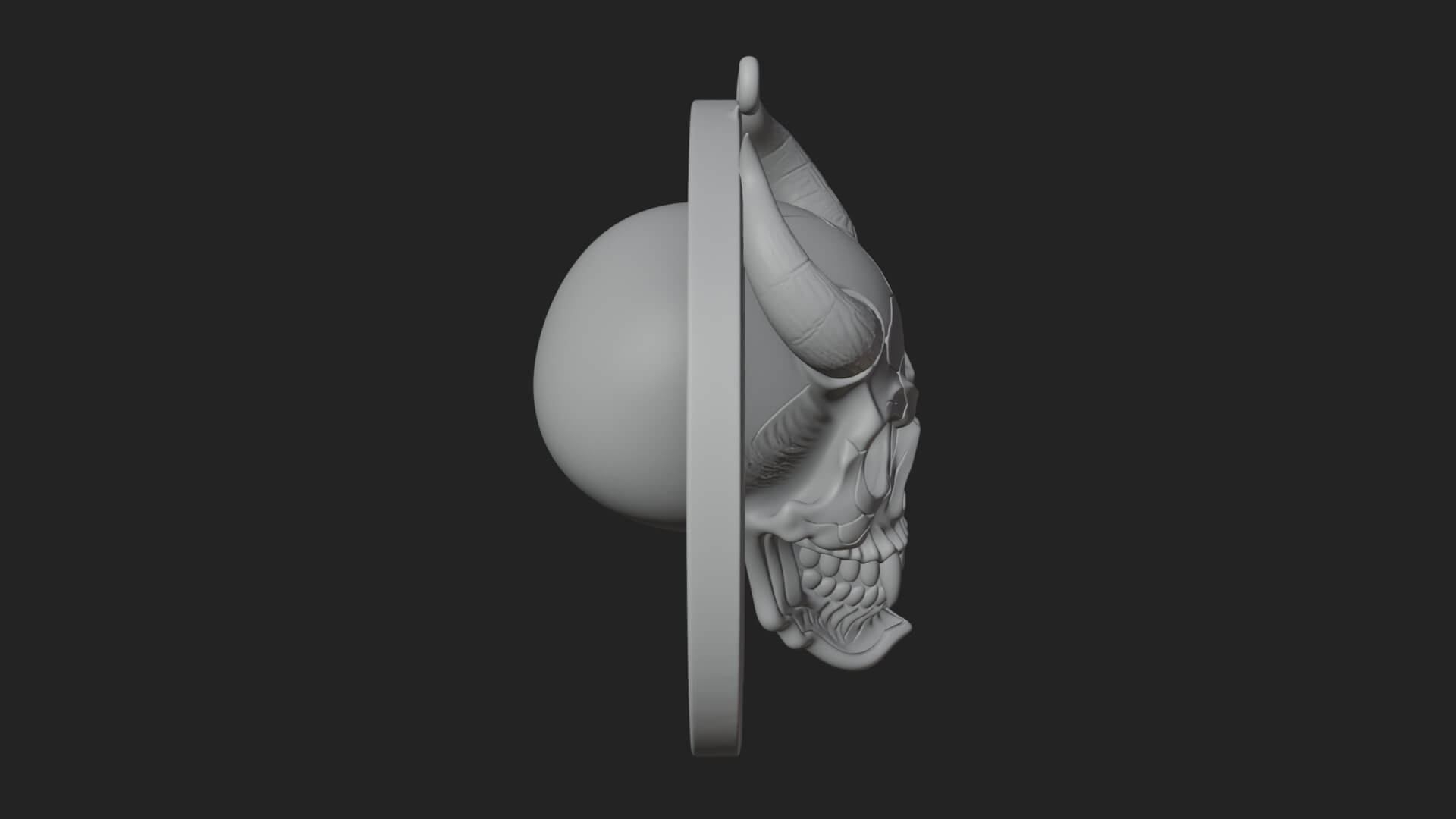 Horned Demon Skull Oval Plaque Design 4 3D Print Model 3D Model