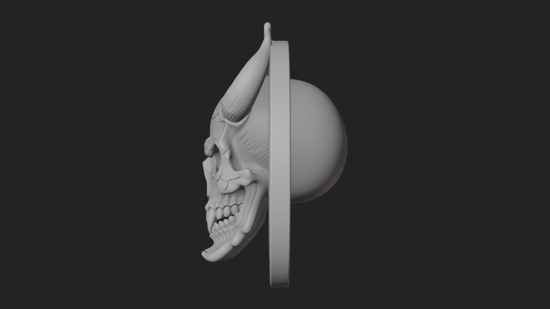 Horned Demon Skull Oval Plaque Design 4 3D Print Model 3D Model
