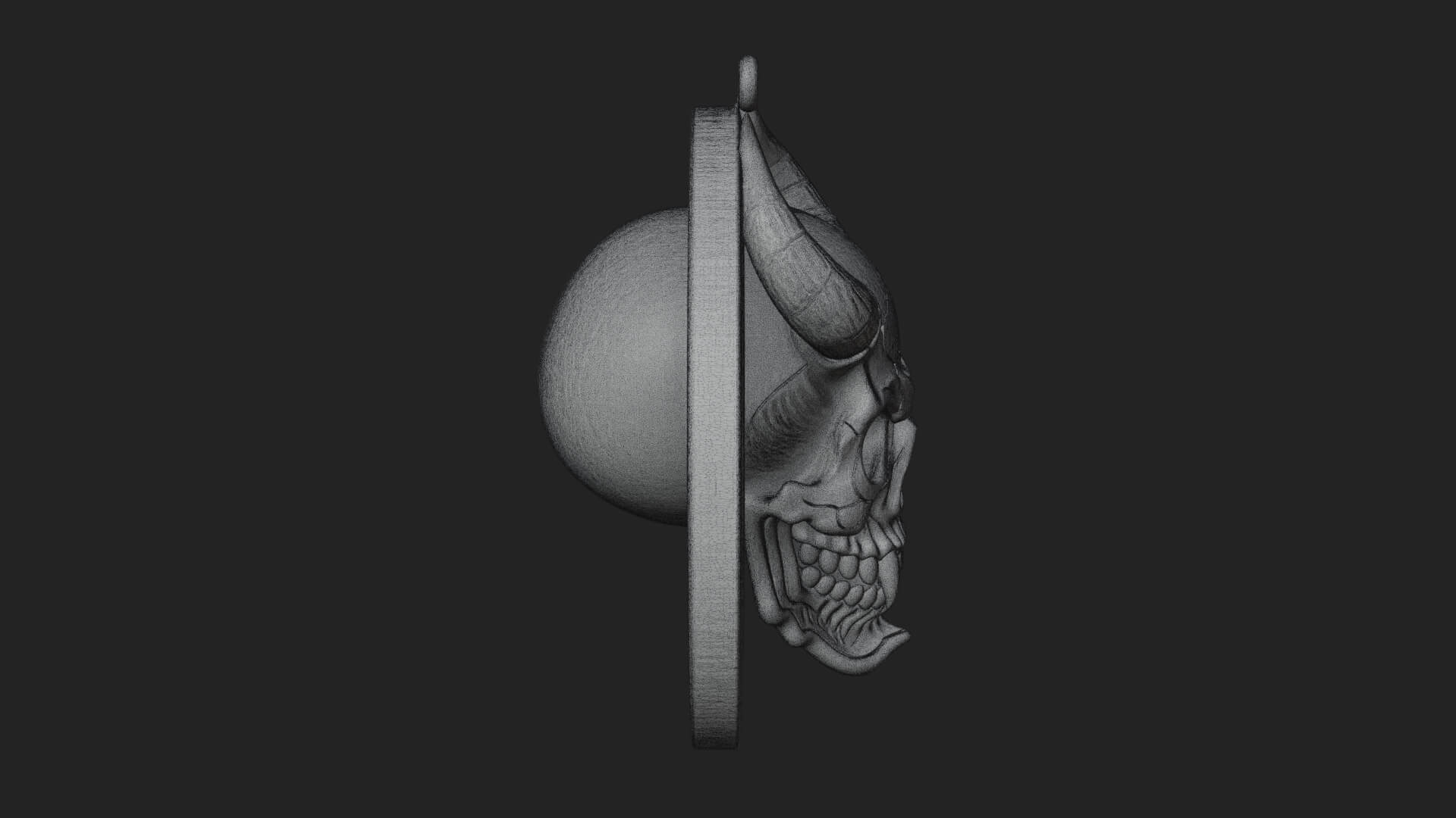 Horned Demon Skull Oval Plaque Design 4 3D Print Model 3D Model