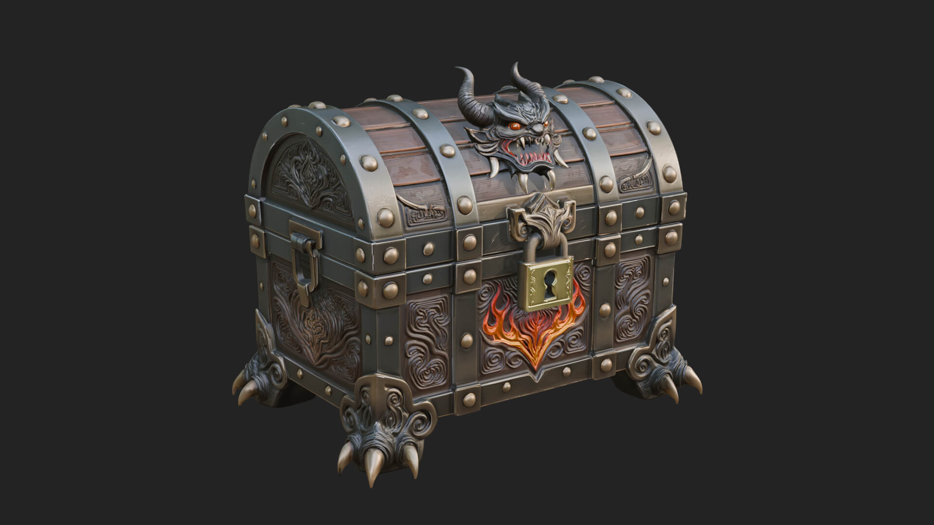 Horned Demon Treasure Chest Model Design 1 3D Print Model 3D Model