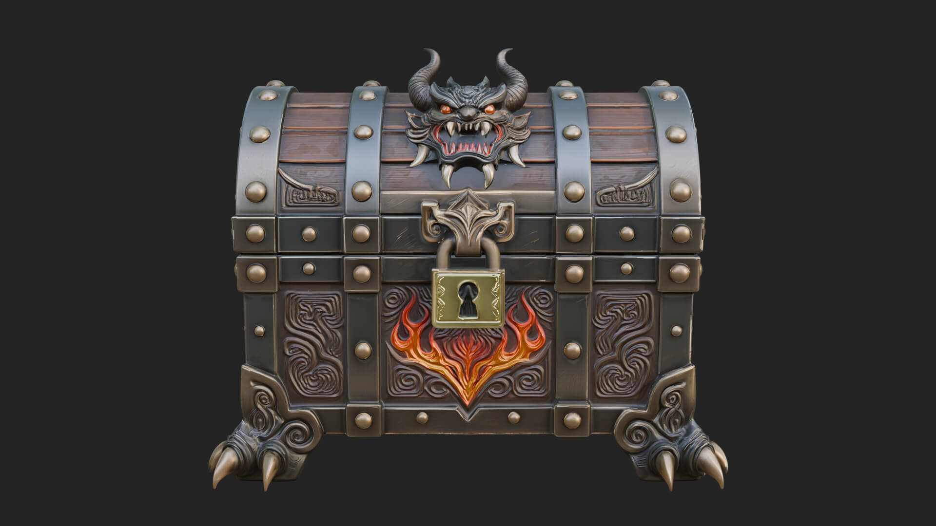 Horned Demon Treasure Chest Model Design 1 3D Print Model 3D Model