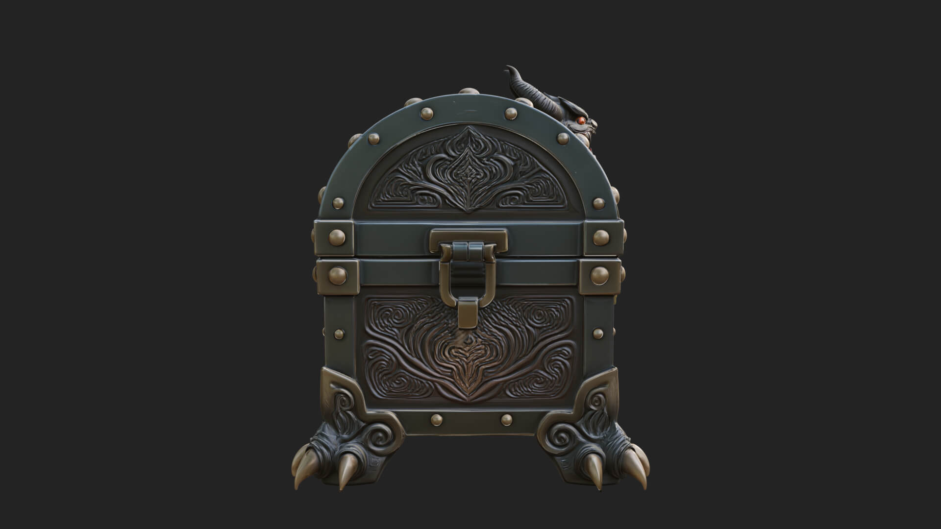 Horned Demon Treasure Chest Model Design 1 3D Print Model 3D Model